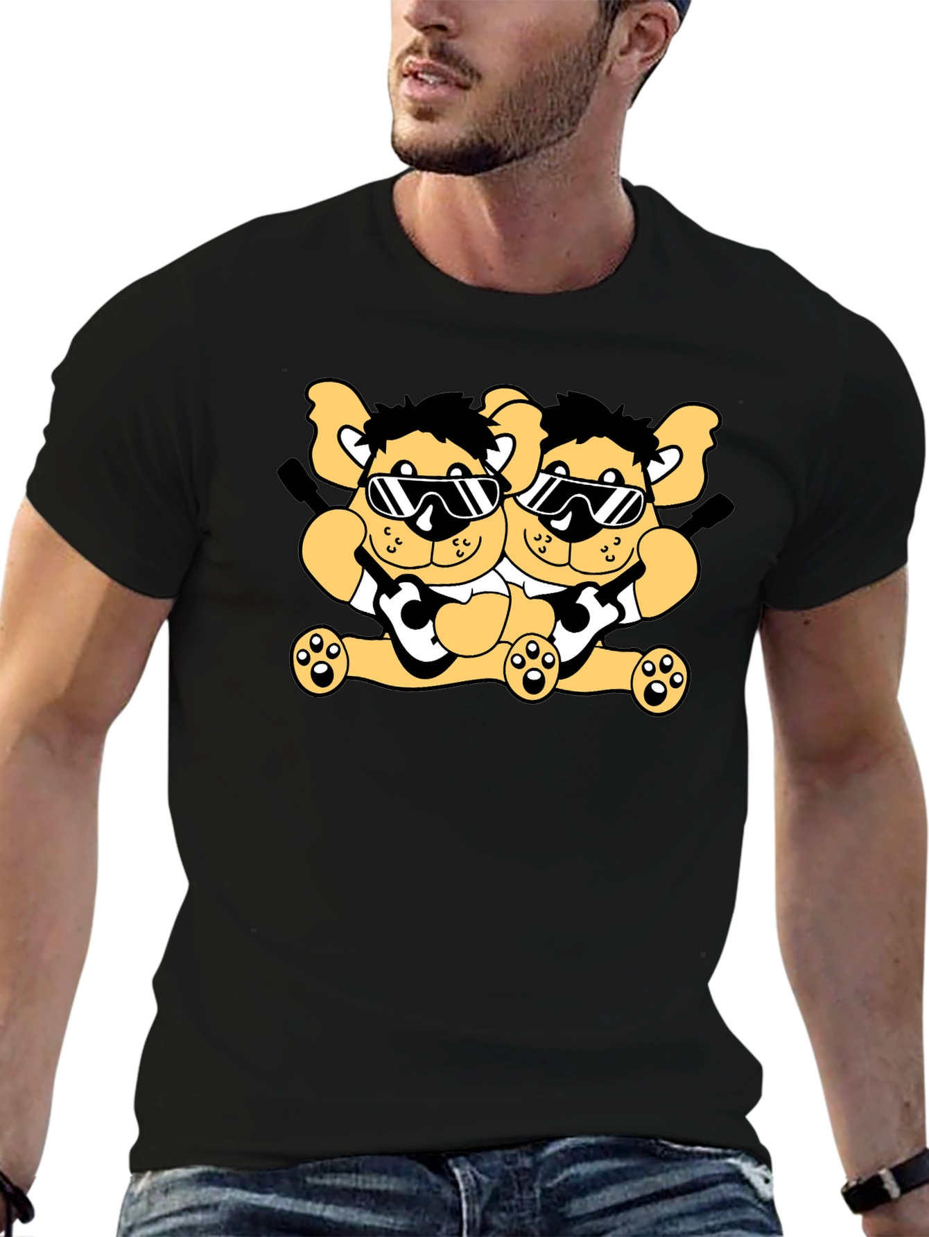 Cool Bear Twins Black Graphic Tee