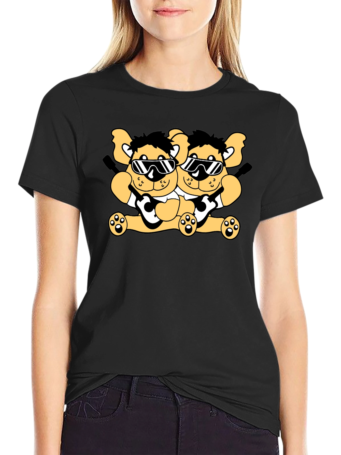 Cool Bear Twins Black Graphic Tee