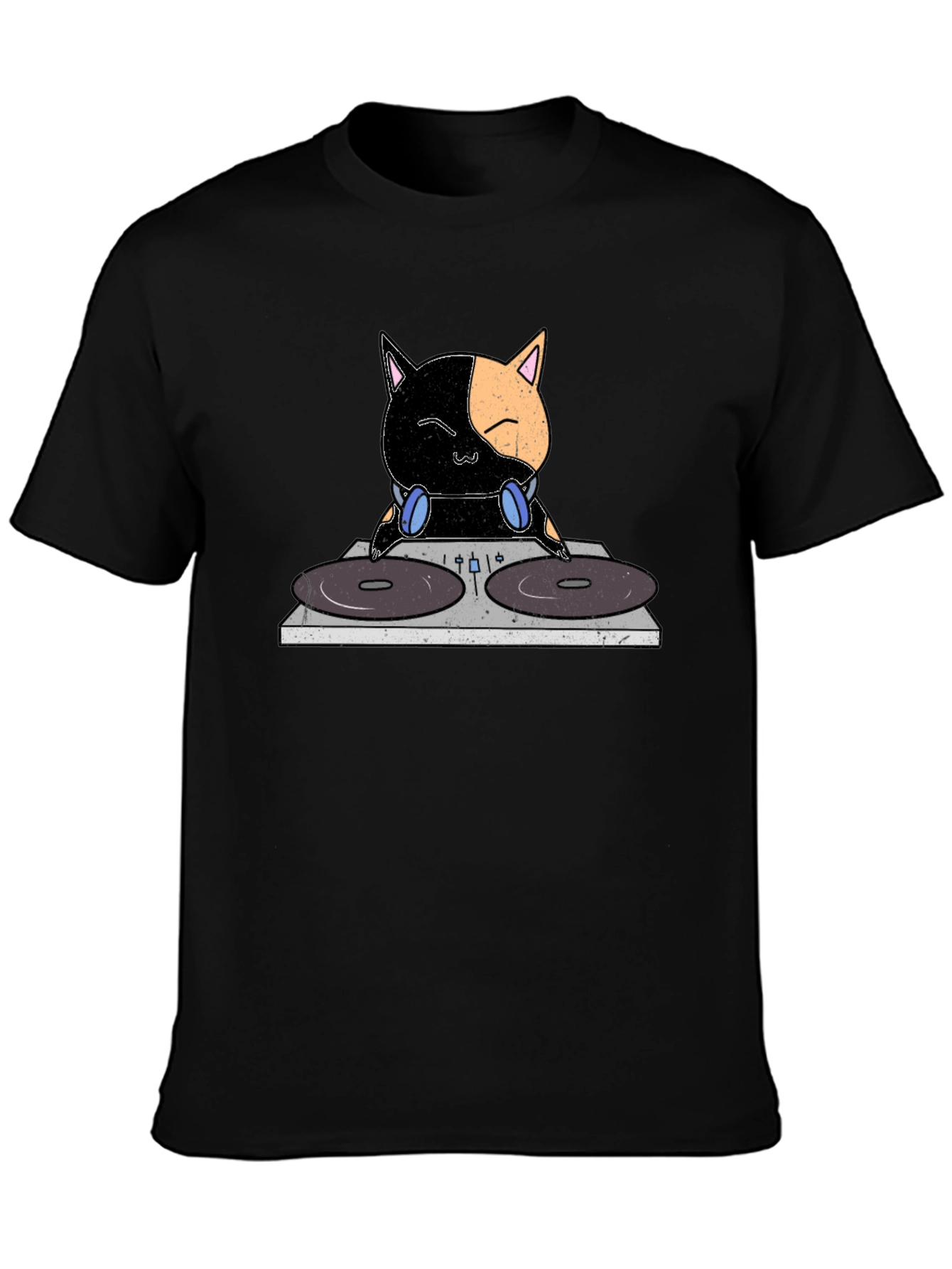 DJ Cat T-Shirt - Black Cotton Crew Neck Tee