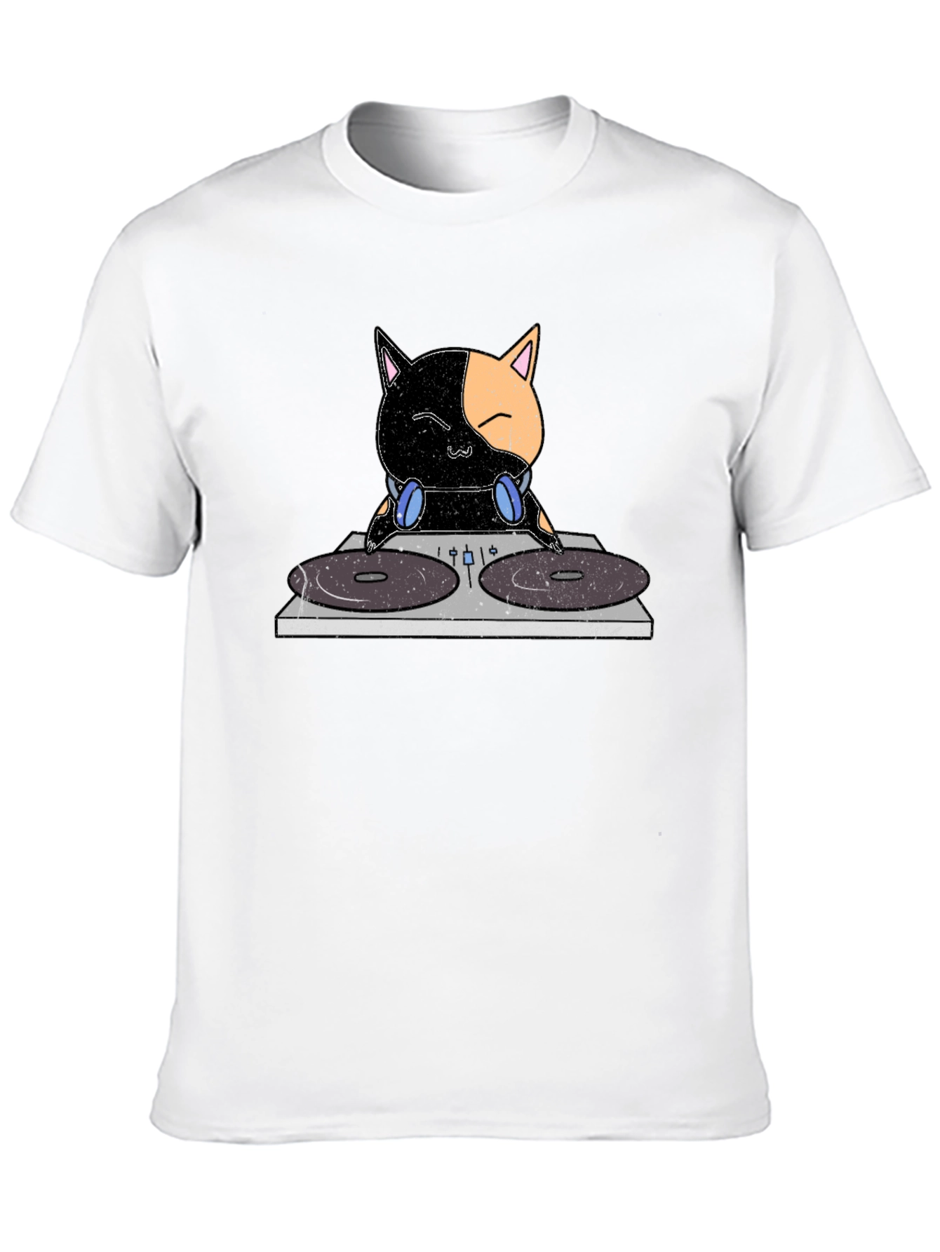DJ Cat T-Shirt - Black Cotton Crew Neck Tee