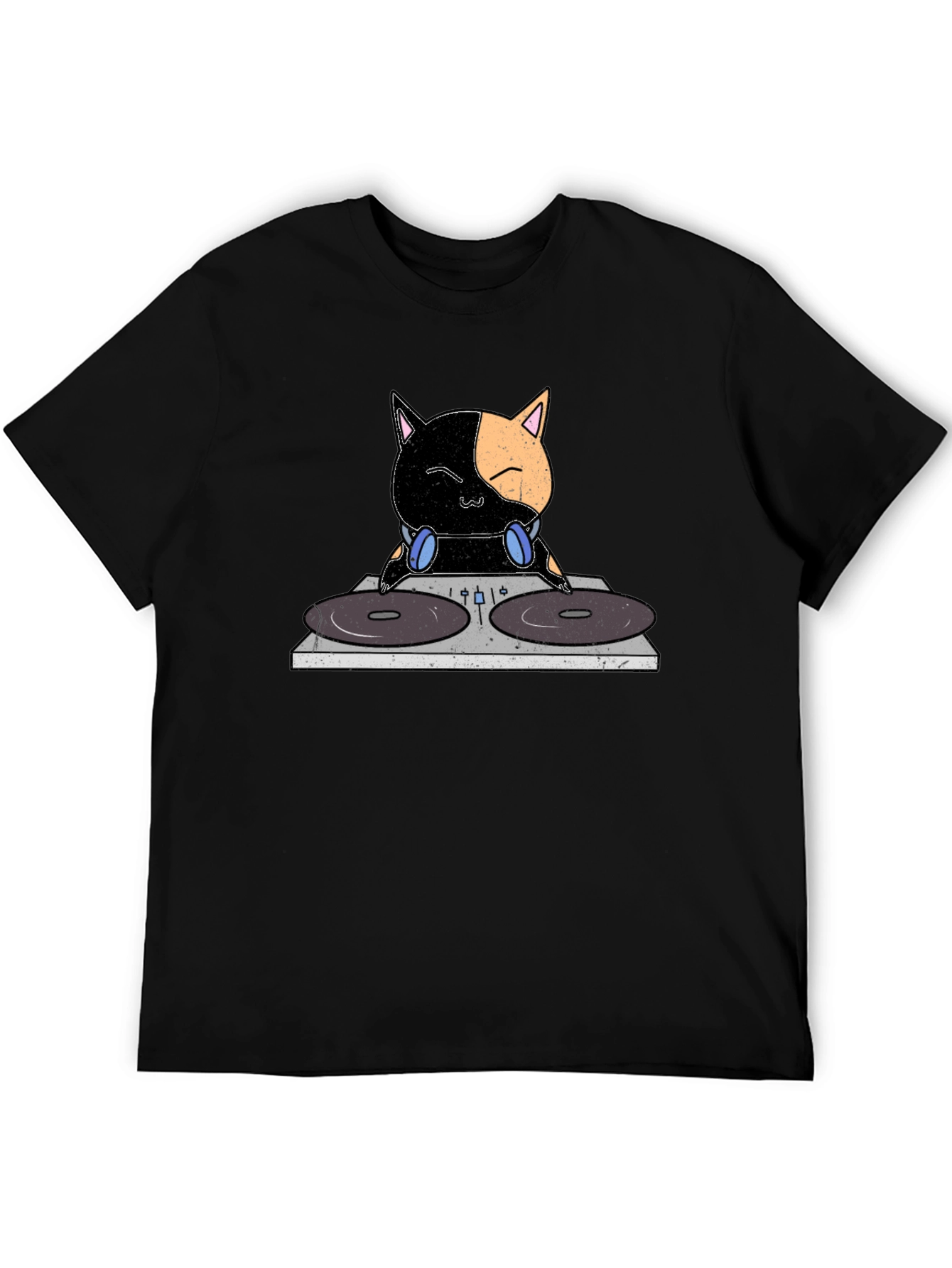DJ Cat T-Shirt - Black Cotton Crew Neck Tee