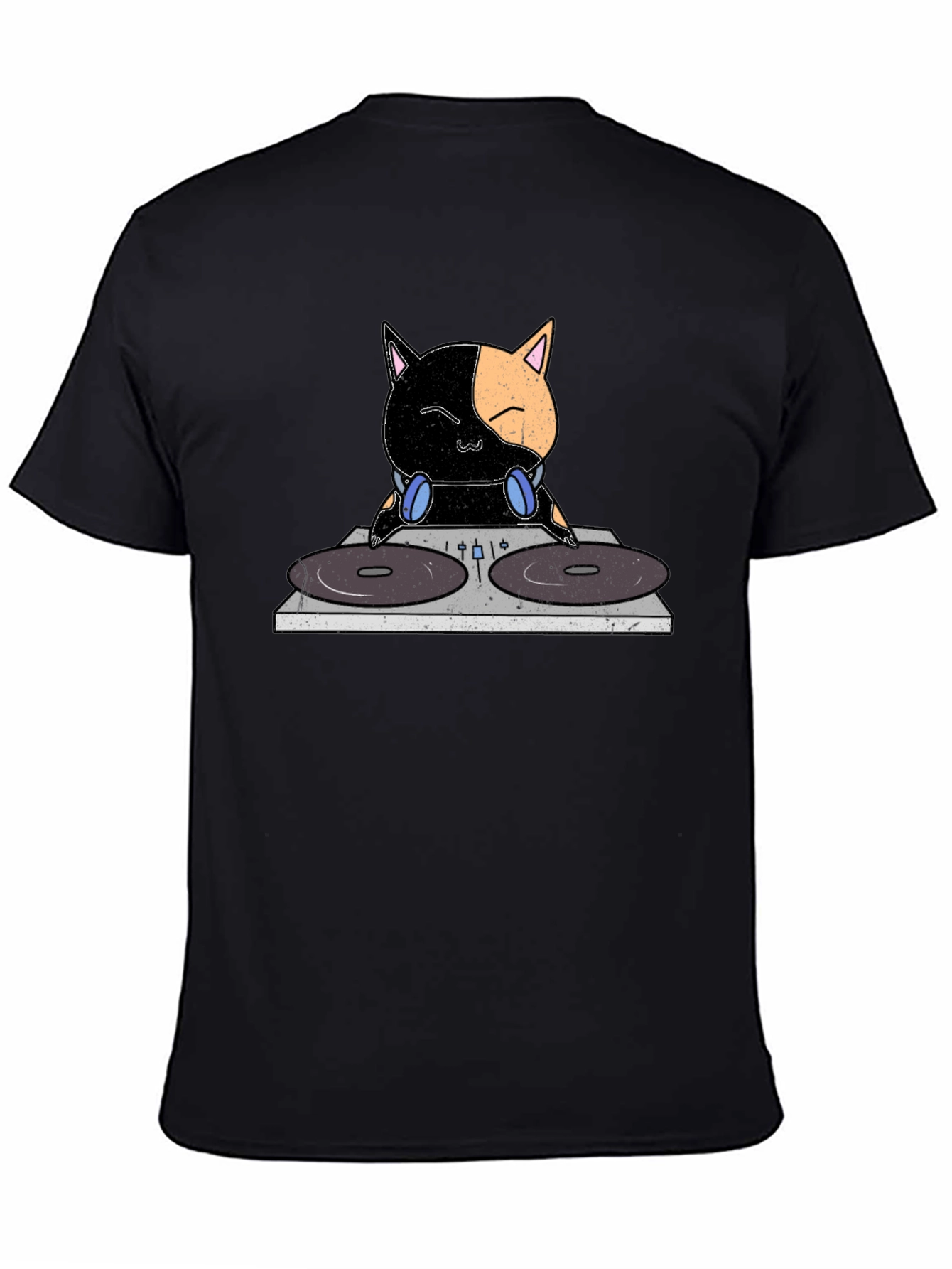 DJ Cat T-Shirt - Black Cotton Crew Neck Tee