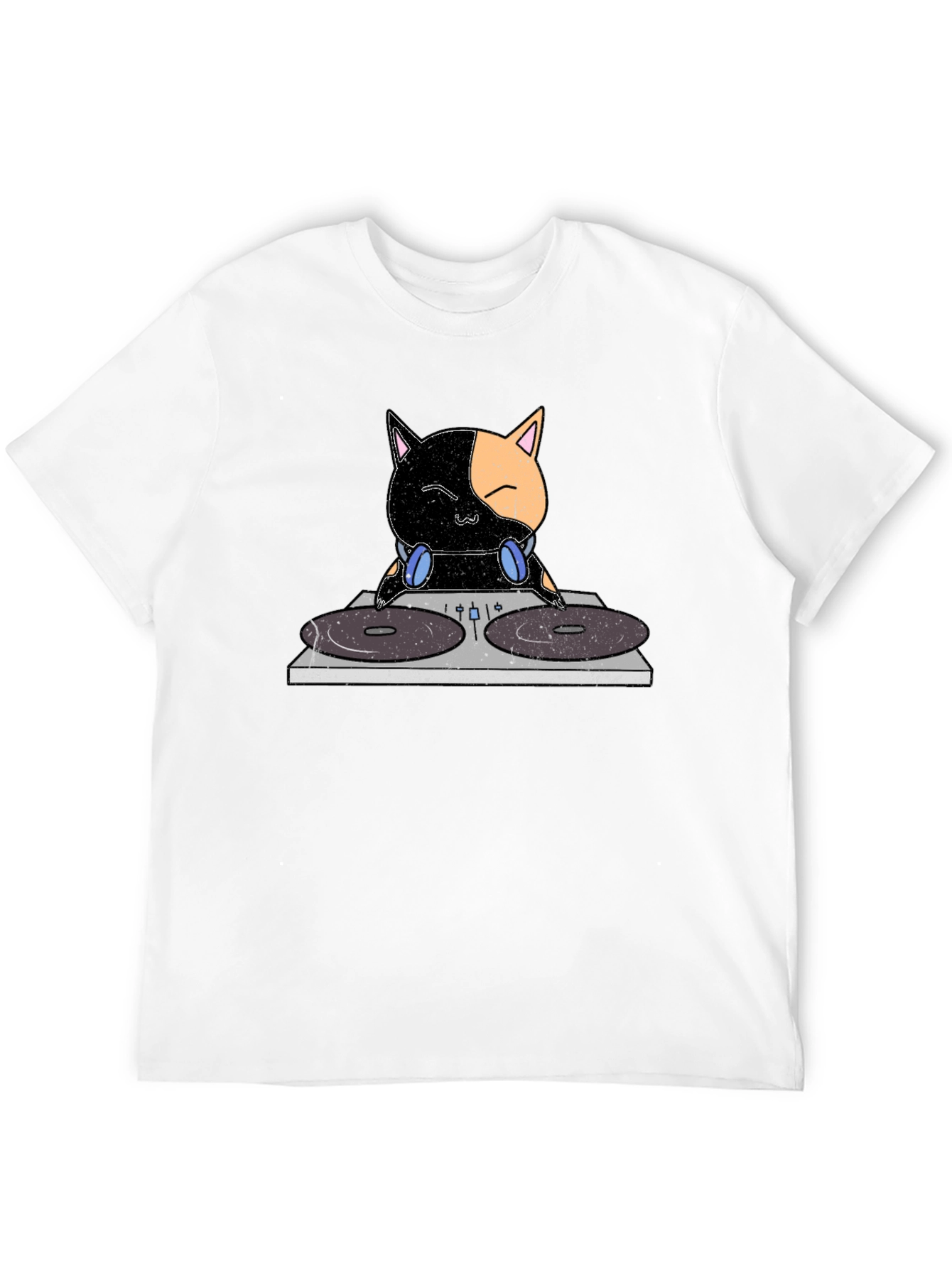 DJ Cat T-Shirt - Black Cotton Crew Neck Tee