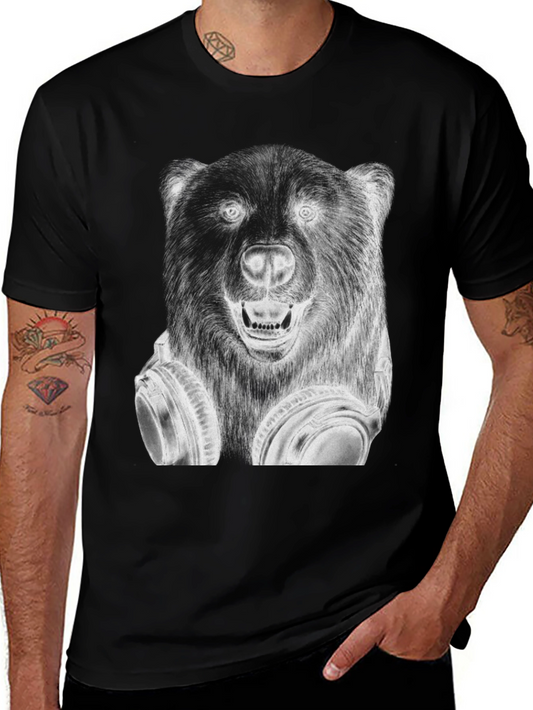 Cool Bear Headphones Graphic T-Shirt - Black