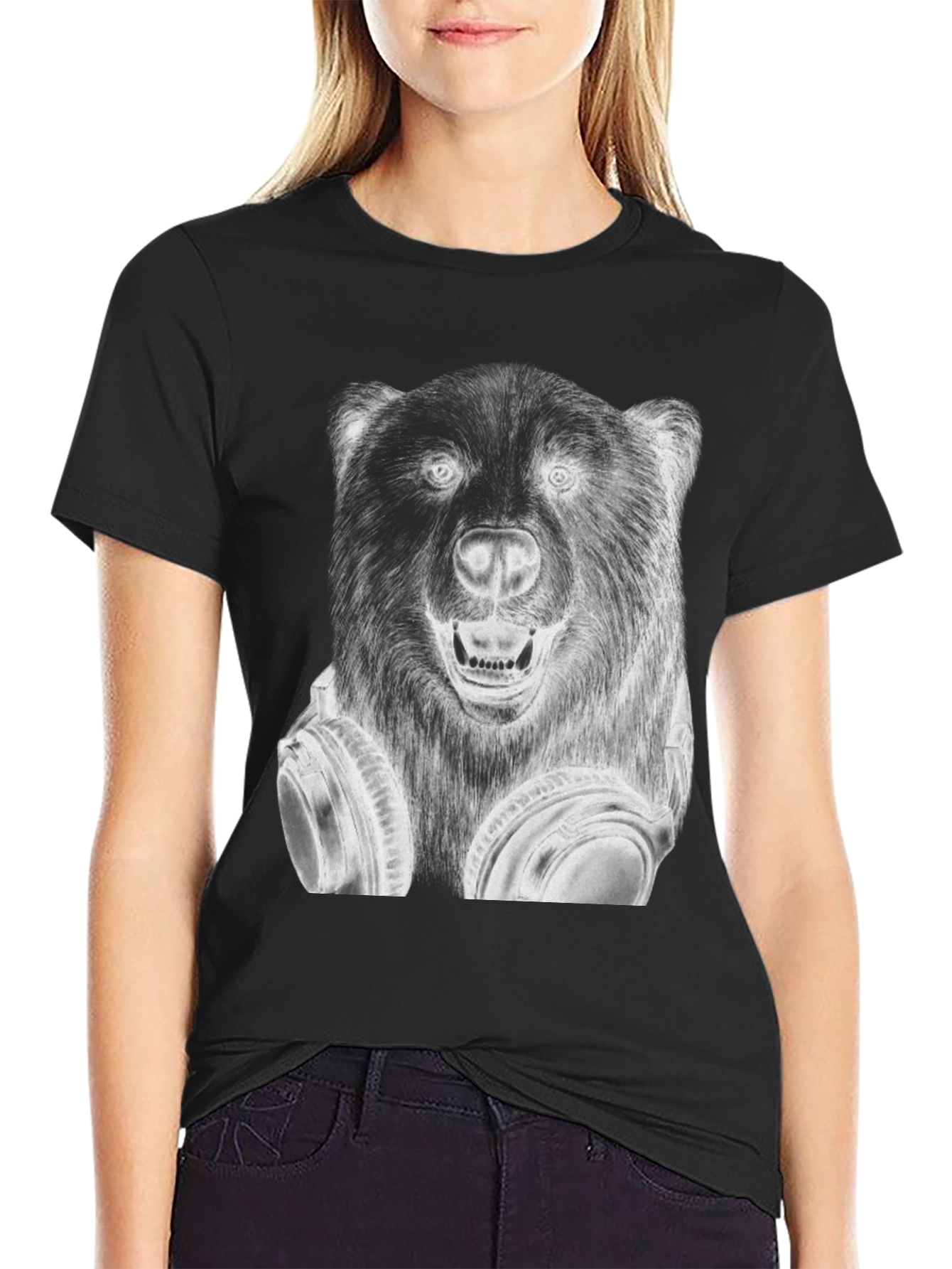 Cool Bear Headphones Graphic T-Shirt - Black