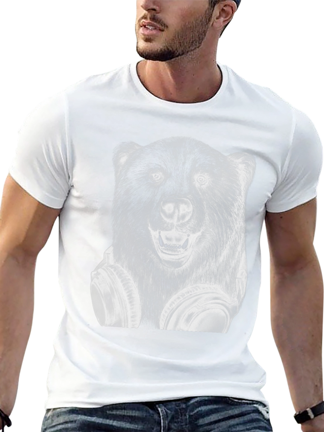 Cool Bear Headphones Graphic T-Shirt - Black