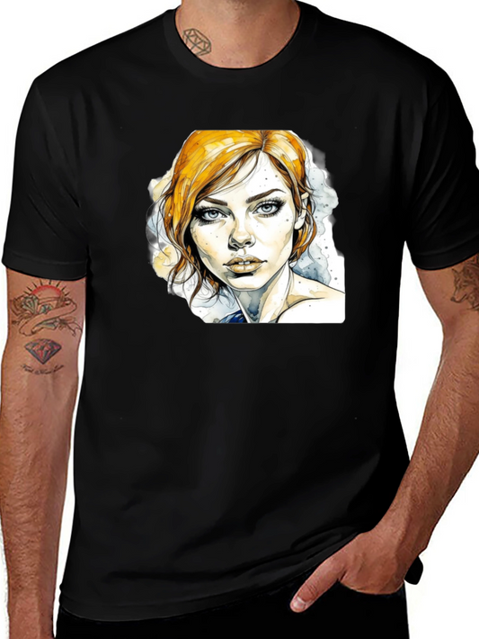 Watercolor Woman Graphic Black T-Shirt