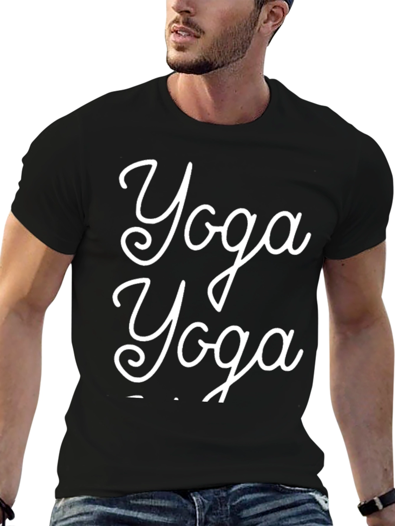 Yoga T-Shirt - Black Cotton - Trendy Design