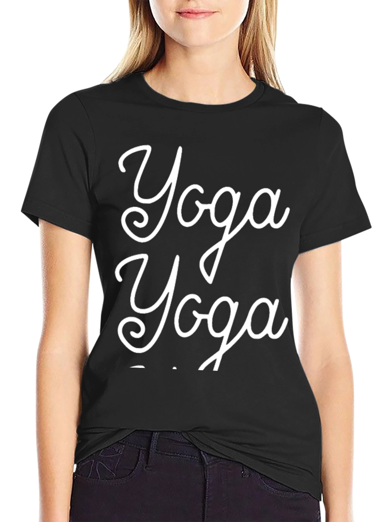 Yoga T-Shirt - Black Cotton - Trendy Design