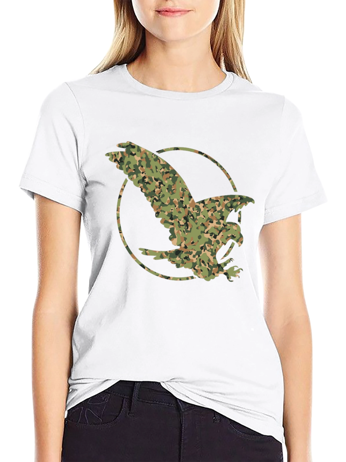 Camouflage Eagle Graphic Tee - Black