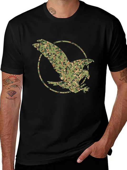 Camouflage Eagle Graphic Tee - Black