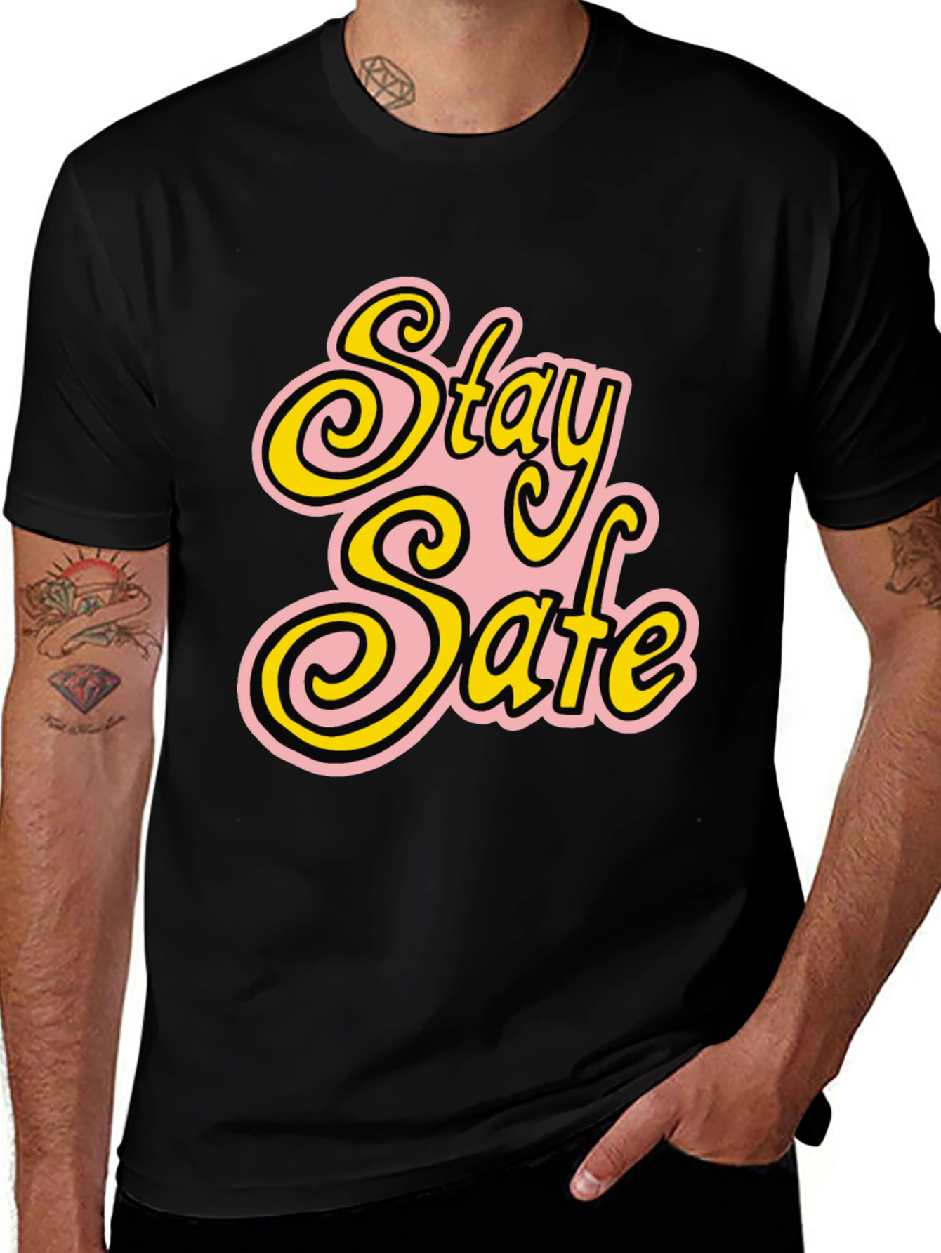 Stay Safe Graphic T-Shirt - Black Cotton Blend