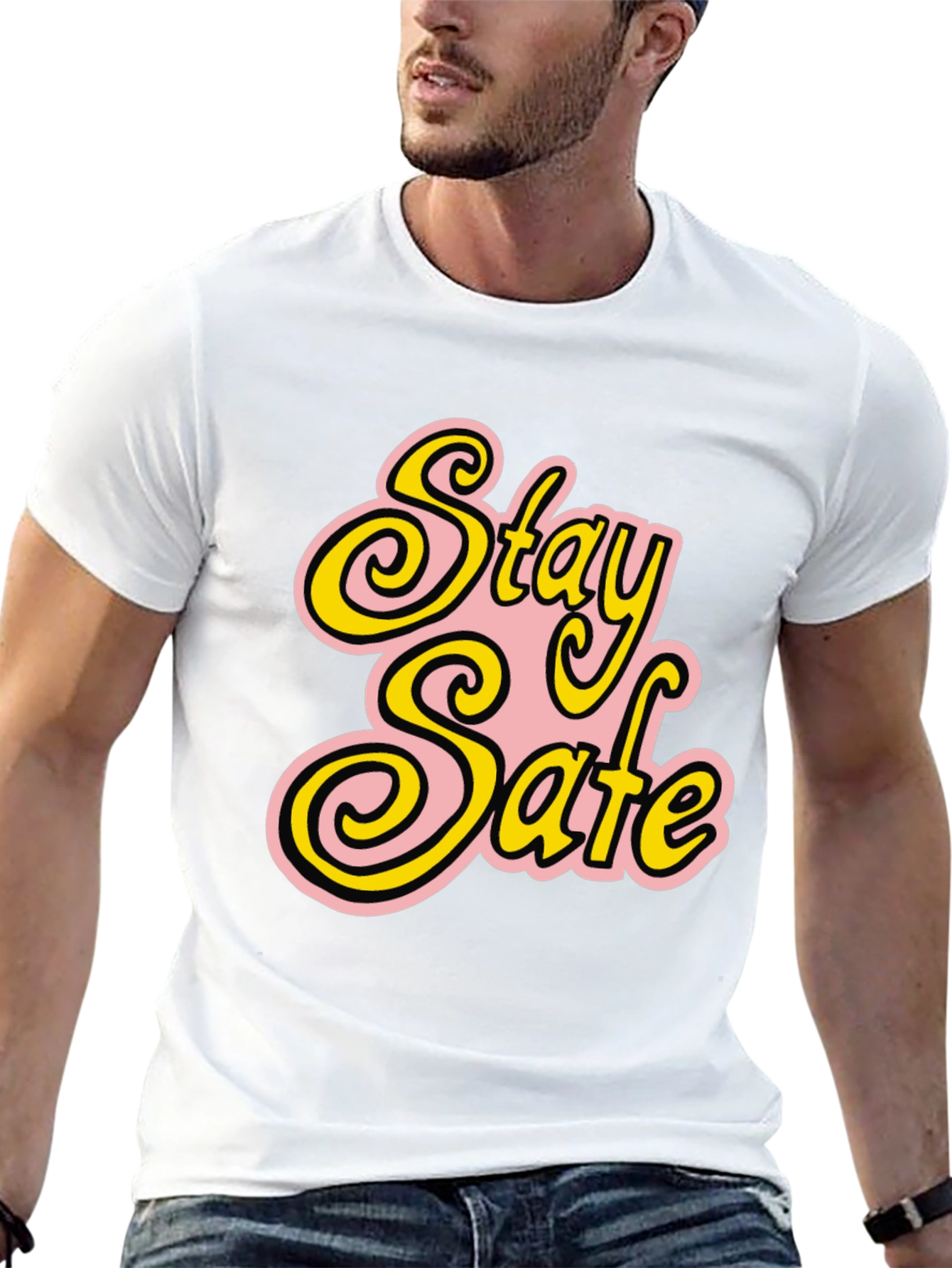 Stay Safe Graphic T-Shirt - Black Cotton Blend