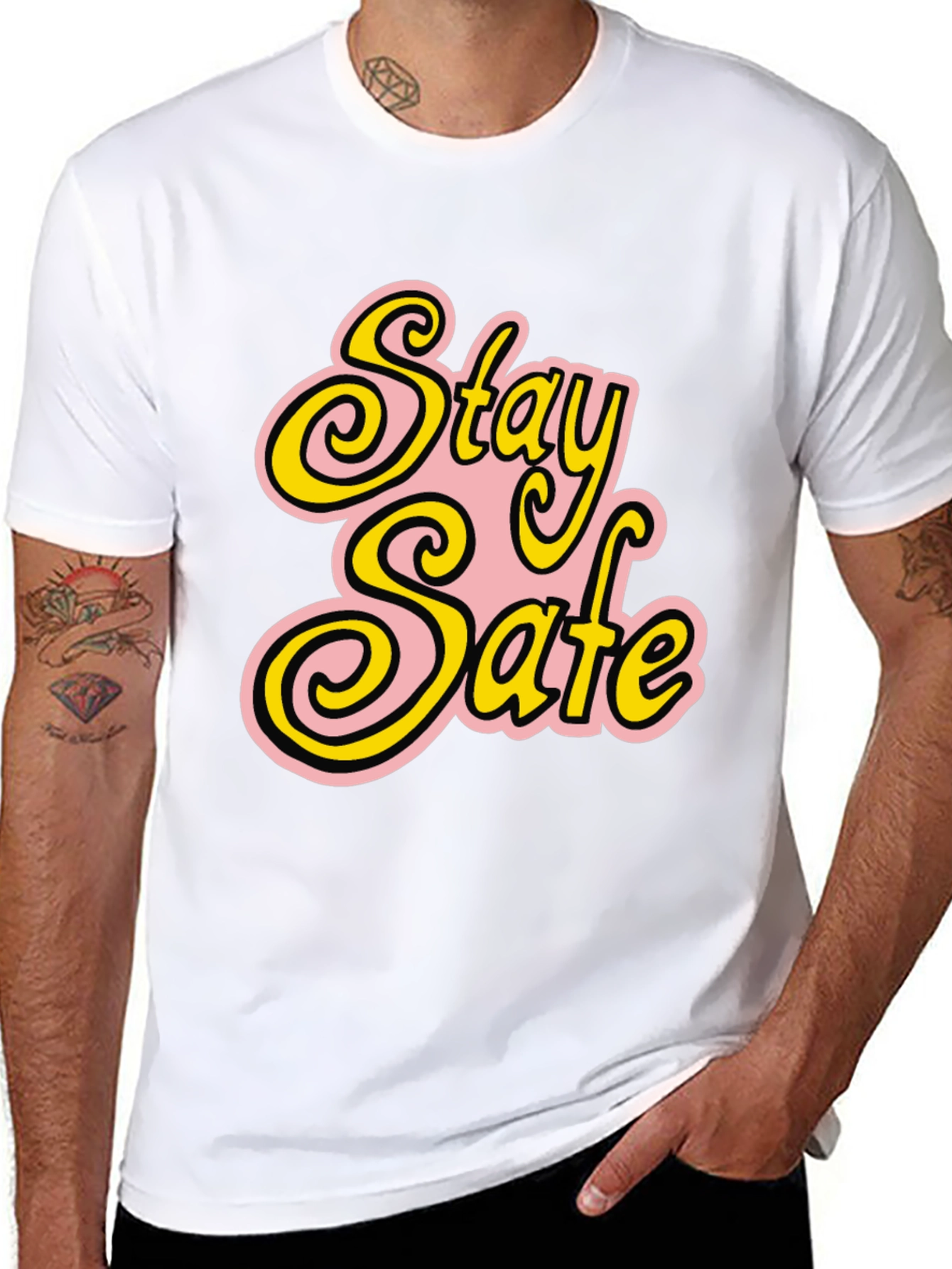 Stay Safe Graphic T-Shirt - Black Cotton Blend