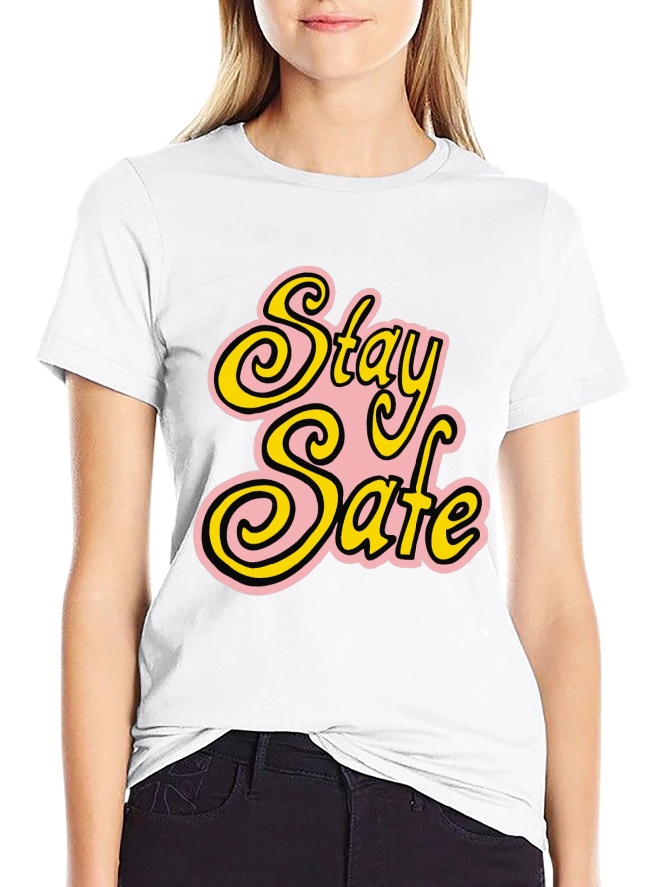 Stay Safe Graphic T-Shirt - Black Cotton Blend