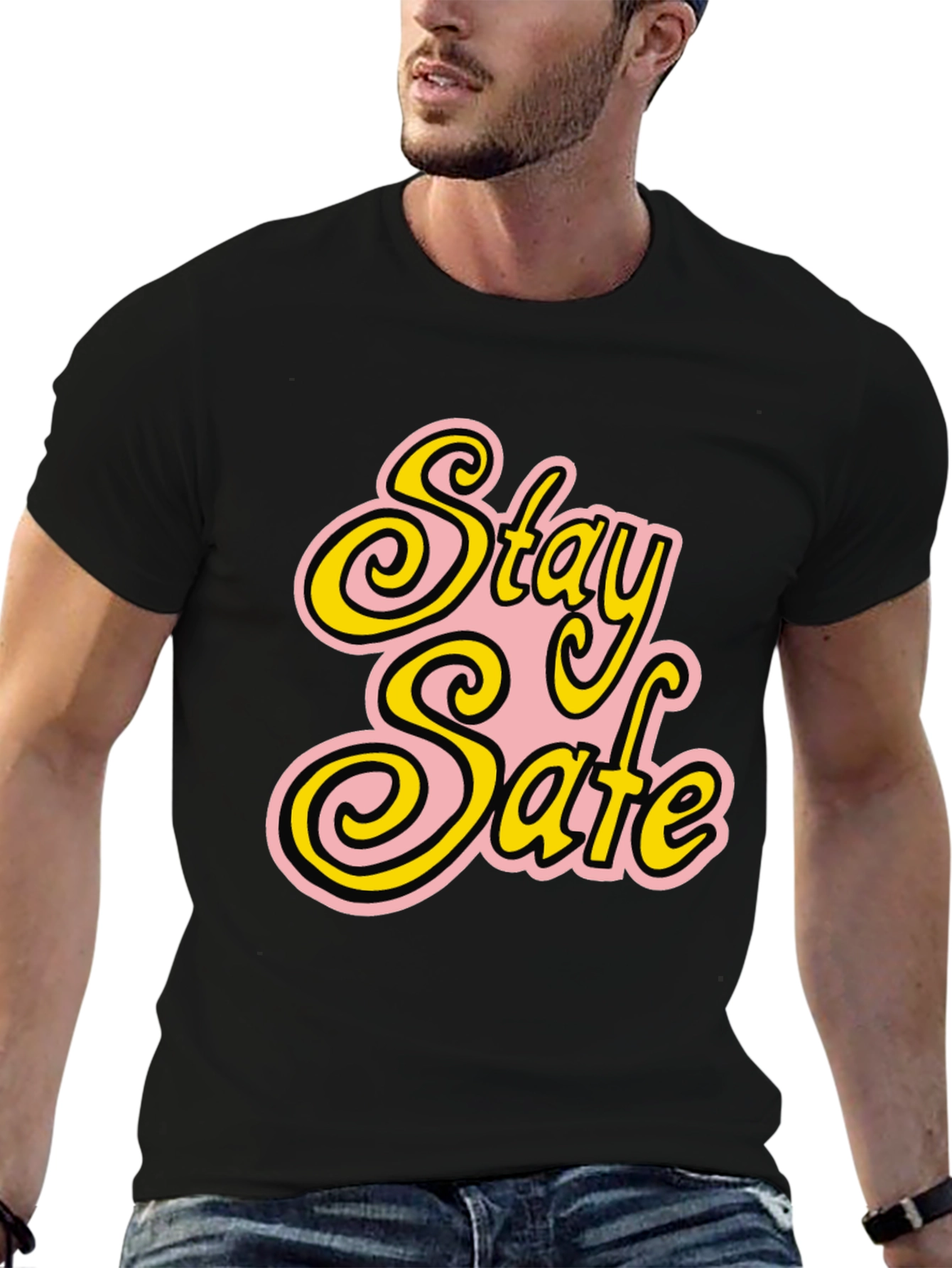 Stay Safe Graphic T-Shirt - Black Cotton Blend