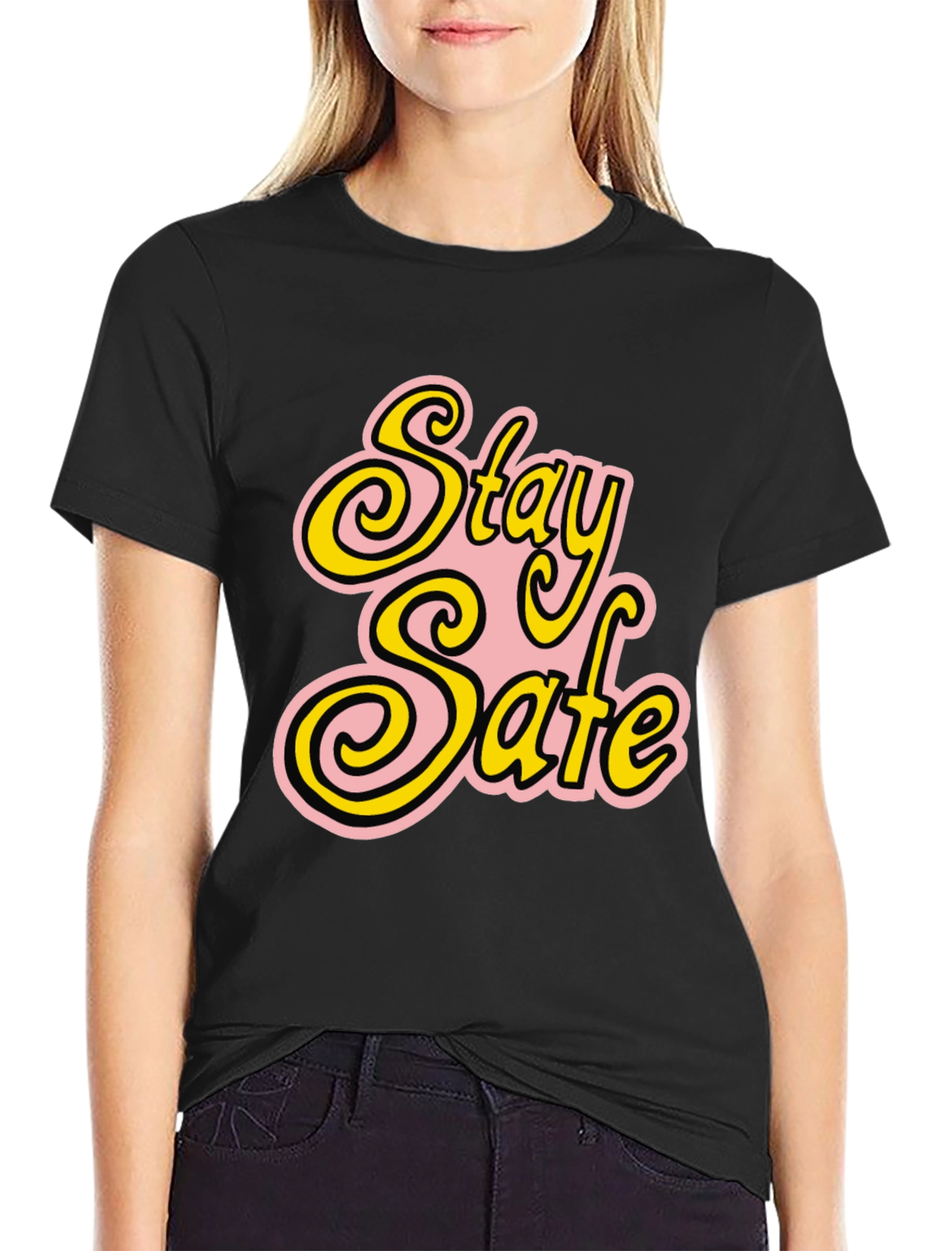 Stay Safe Graphic T-Shirt - Black Cotton Blend