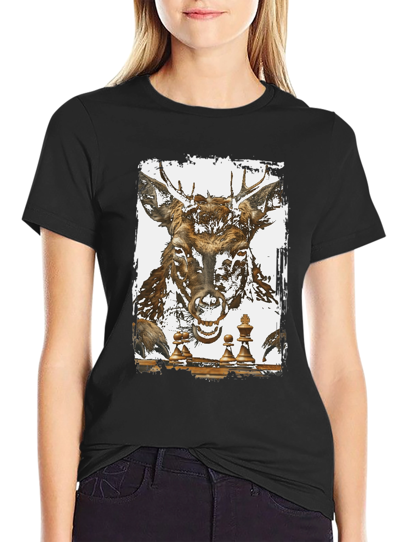 Deer Chess Graphic Tee - Unique Animal Art T-Shirt