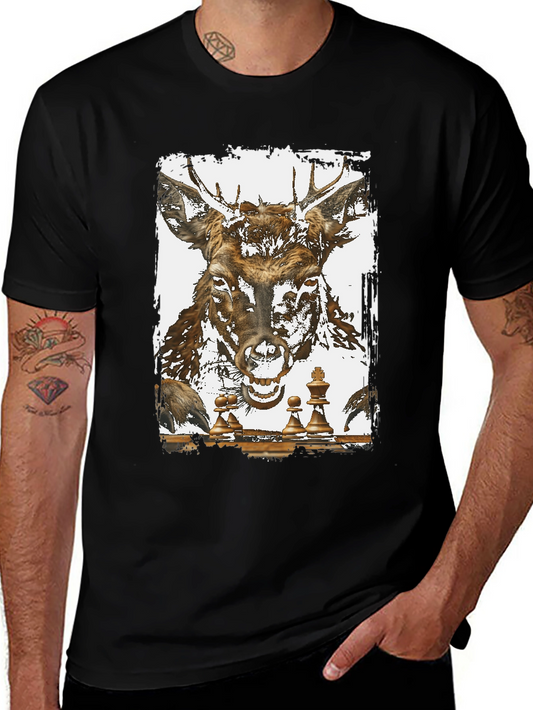 Deer Chess Graphic Tee - Unique Animal Art T-Shirt