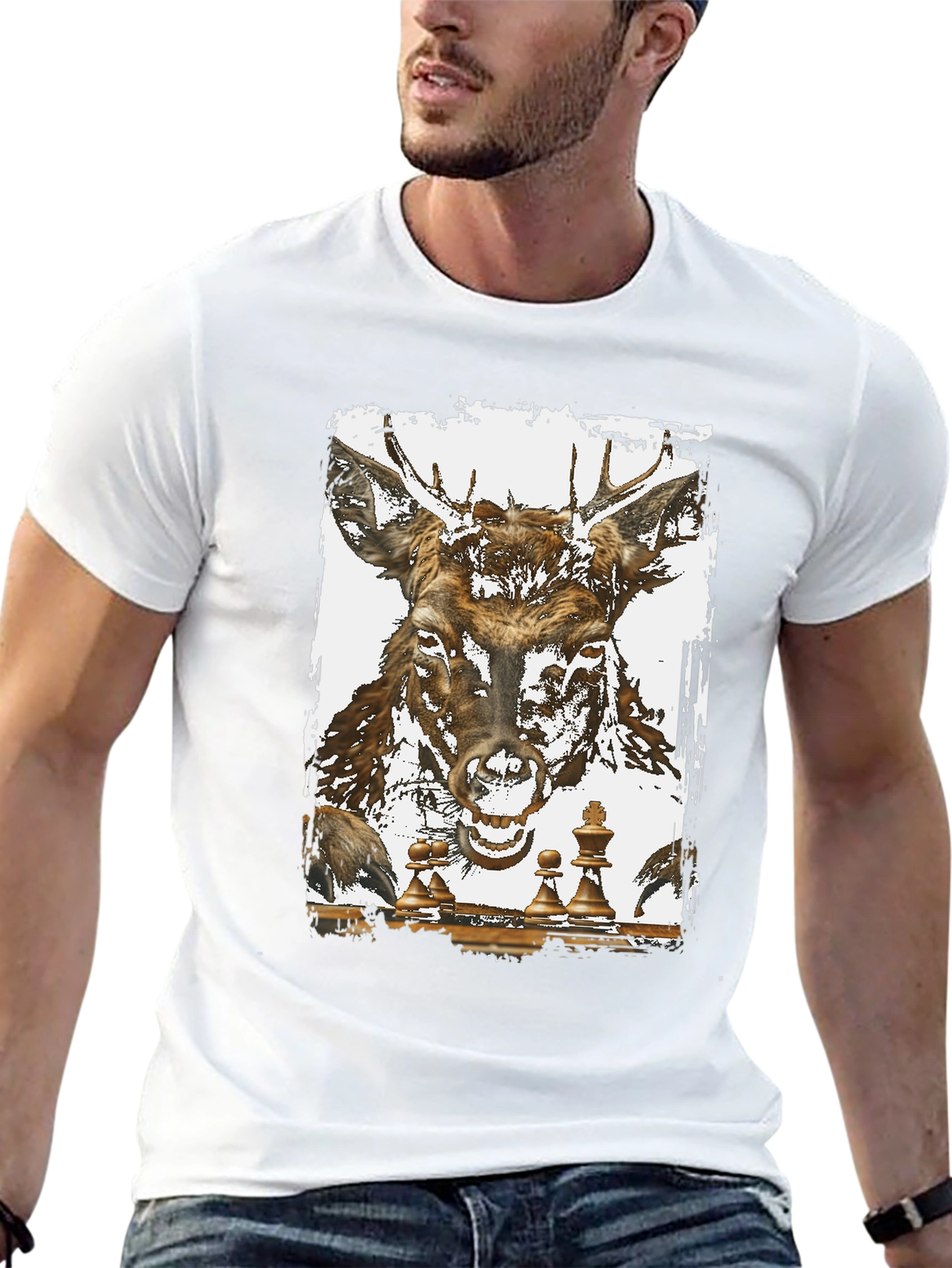 Deer Chess Graphic Tee - Unique Animal Art T-Shirt