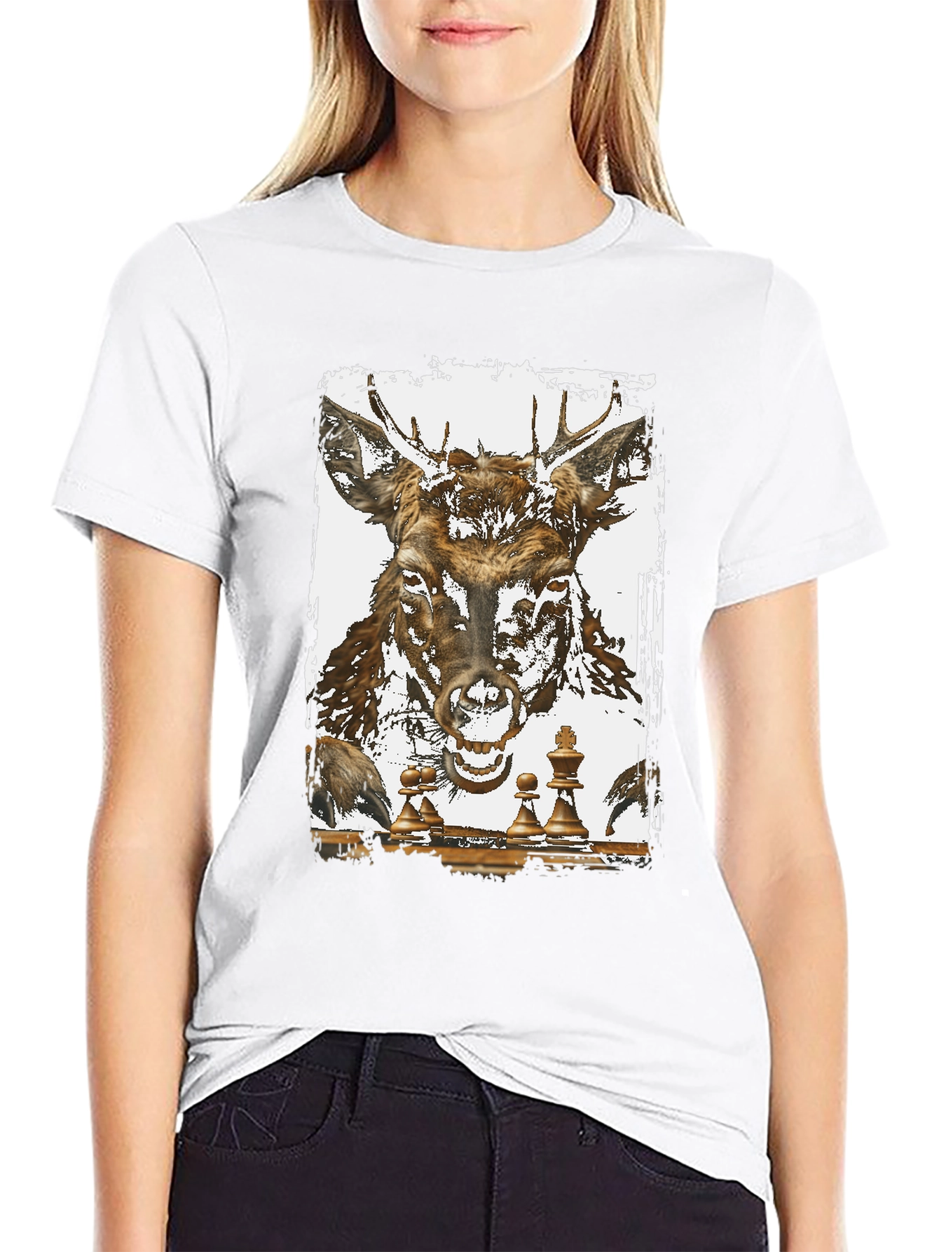Deer Chess Graphic Tee - Unique Animal Art T-Shirt