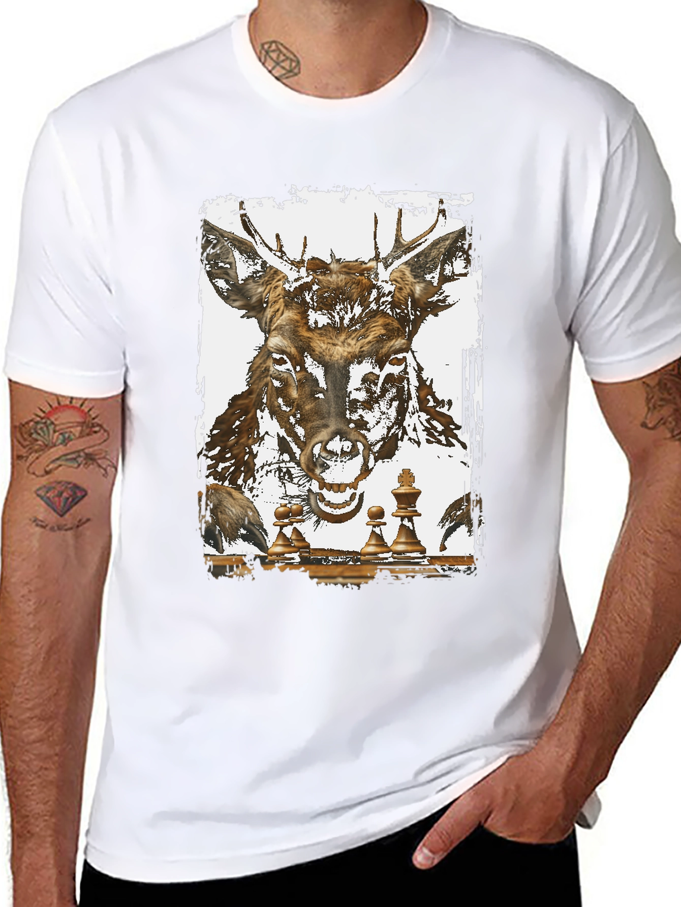Deer Chess Graphic Tee - Unique Animal Art T-Shirt