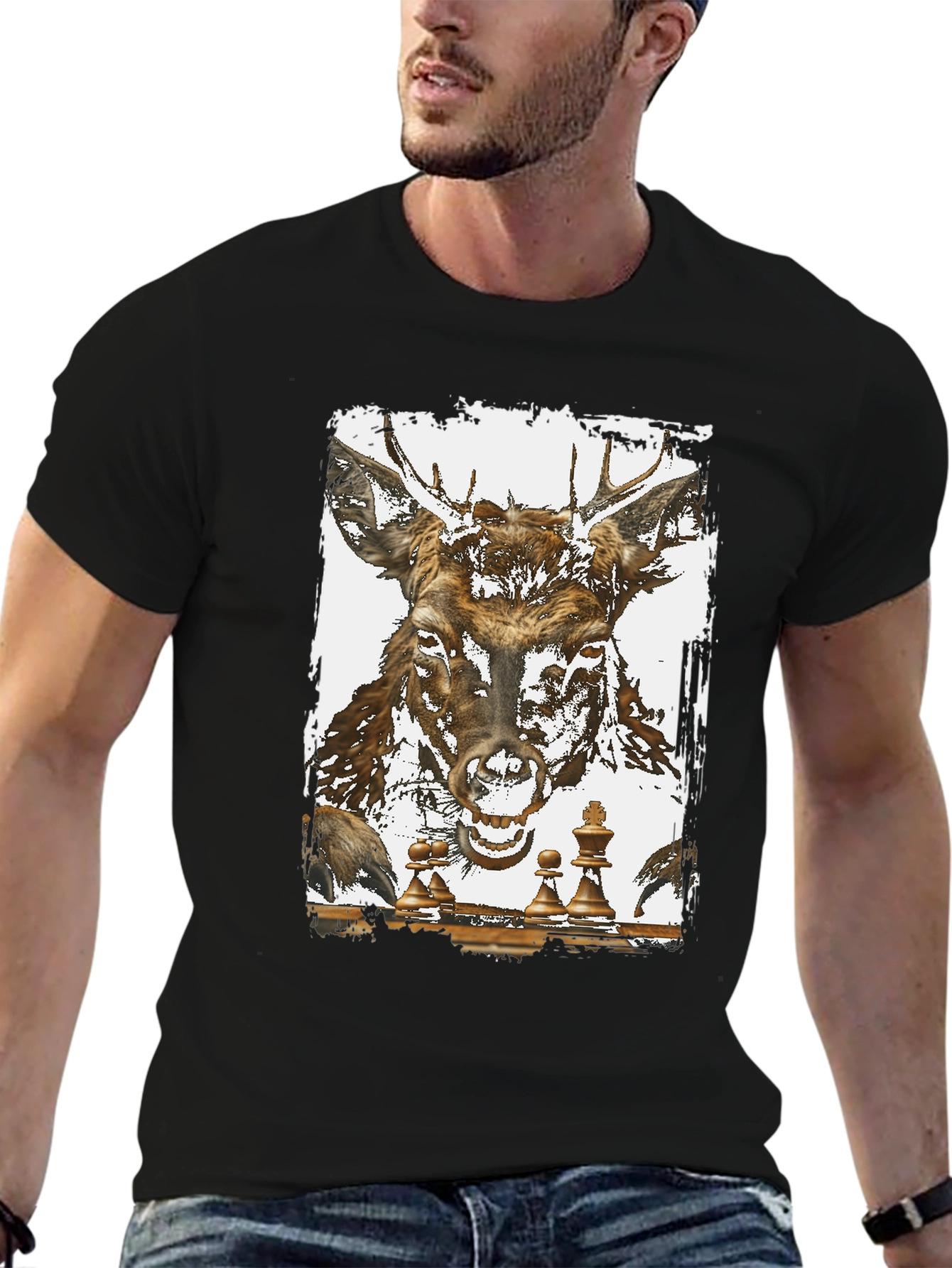 Deer Chess Graphic Tee - Unique Animal Art T-Shirt