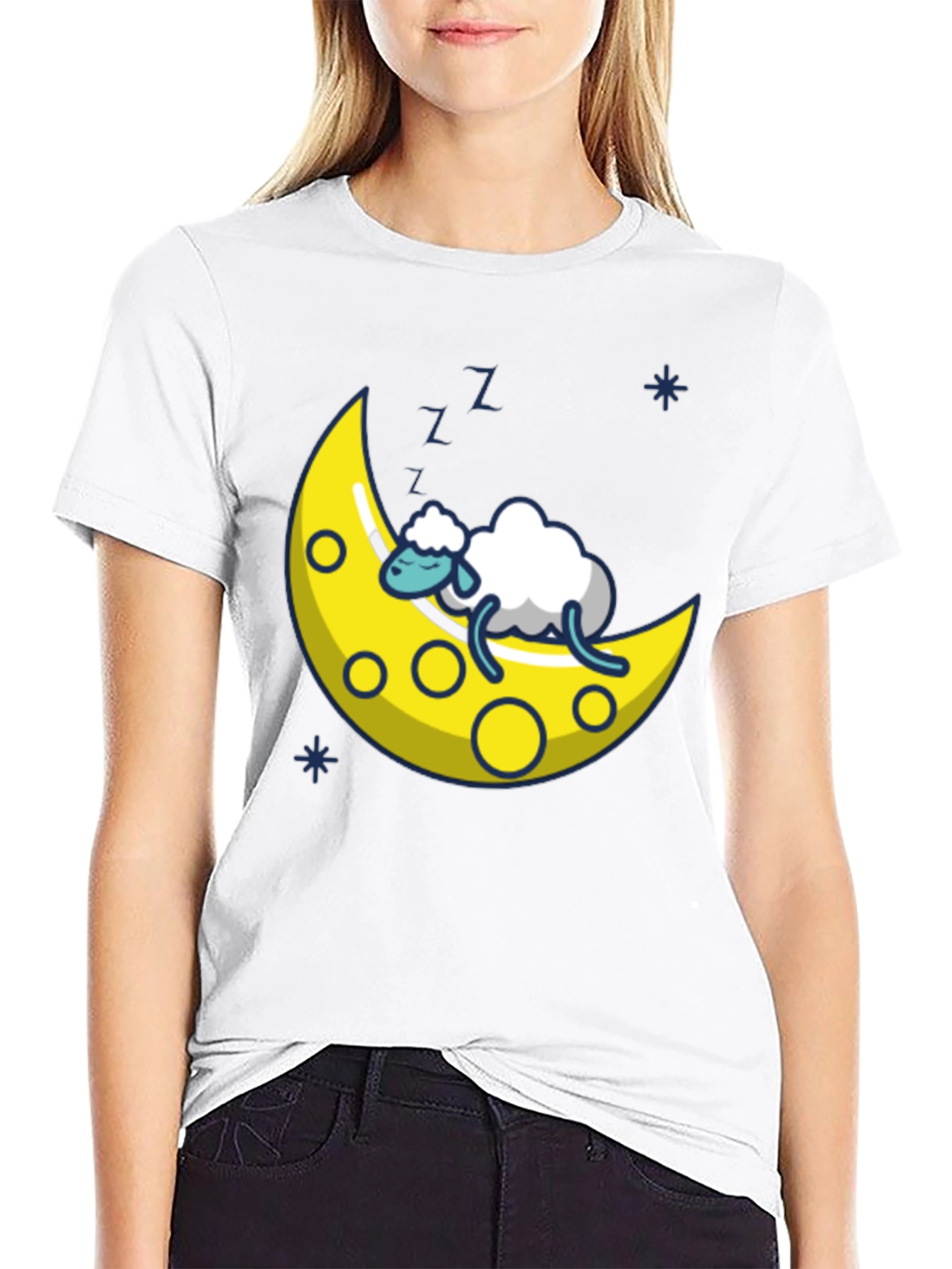 Dreamy Sheep on the Moon T-Shirt - Black