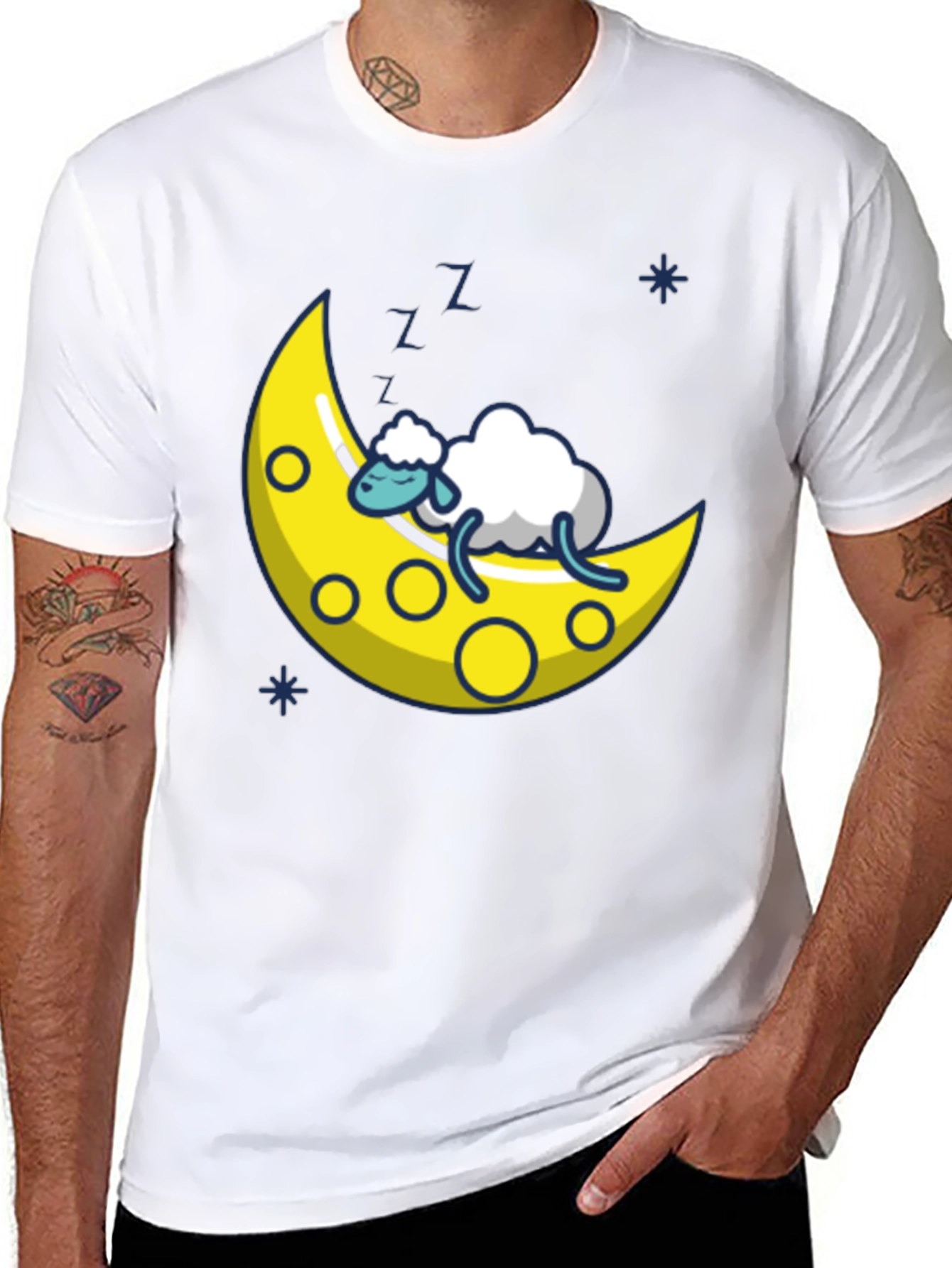 Dreamy Sheep on the Moon T-Shirt - Black
