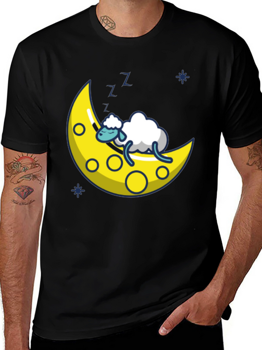 Dreamy Sheep on the Moon T-Shirt - Black