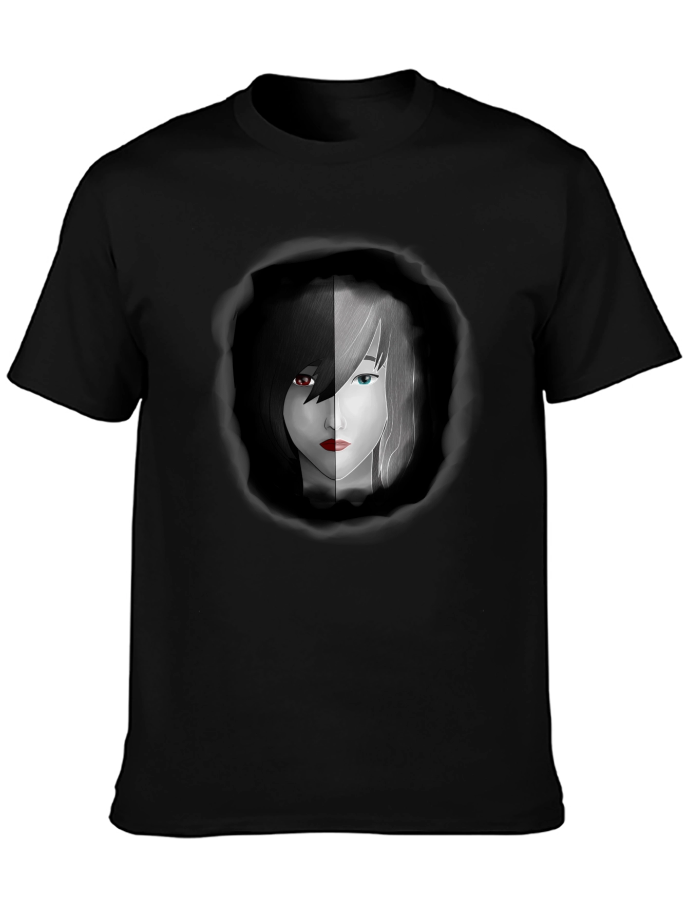 Yin Yang Anime Girl Graphic Black Tee