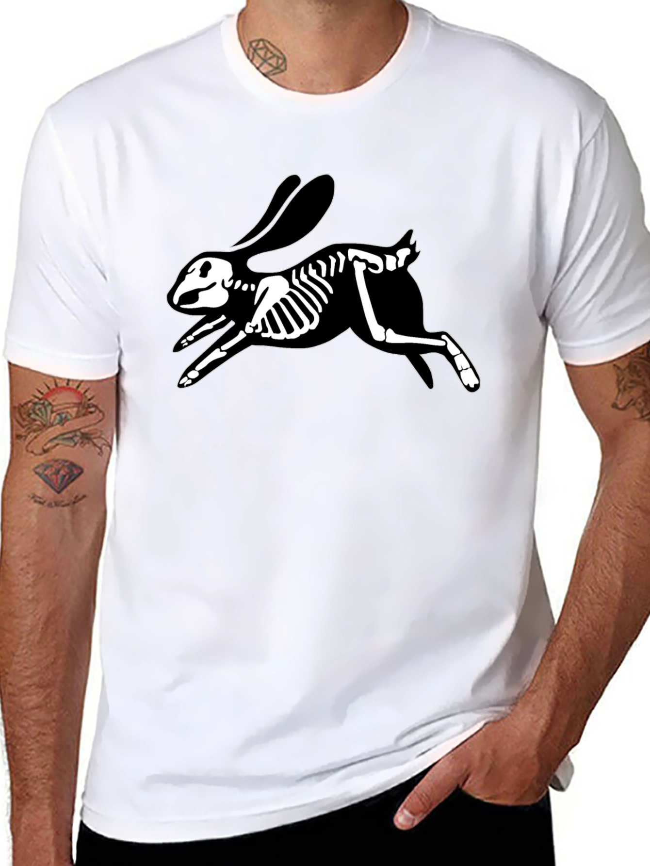 Skeleton Rabbit Graphic Tee - Black Cotton T-Shirt