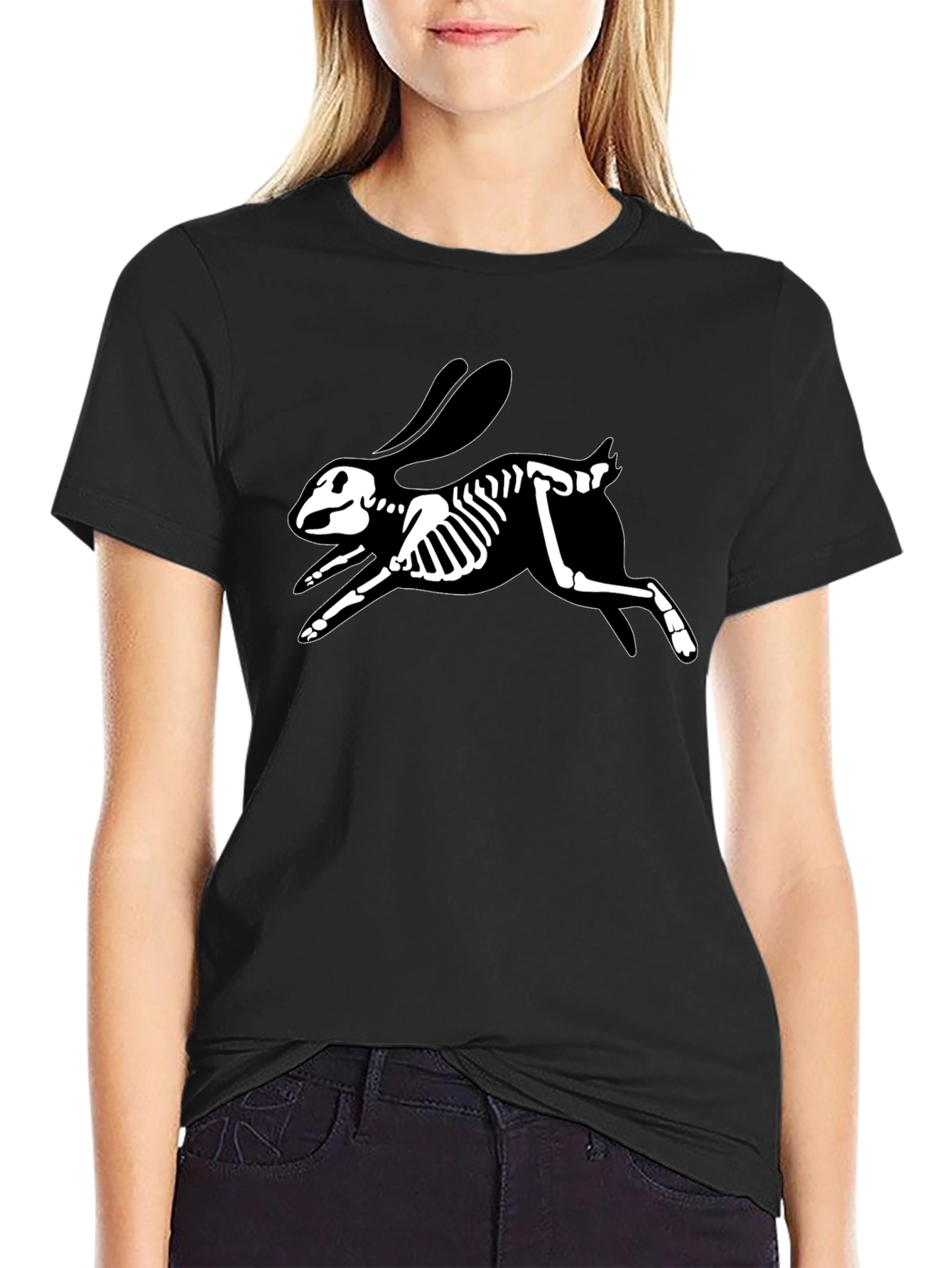 Skeleton Rabbit Graphic Tee - Black Cotton T-Shirt