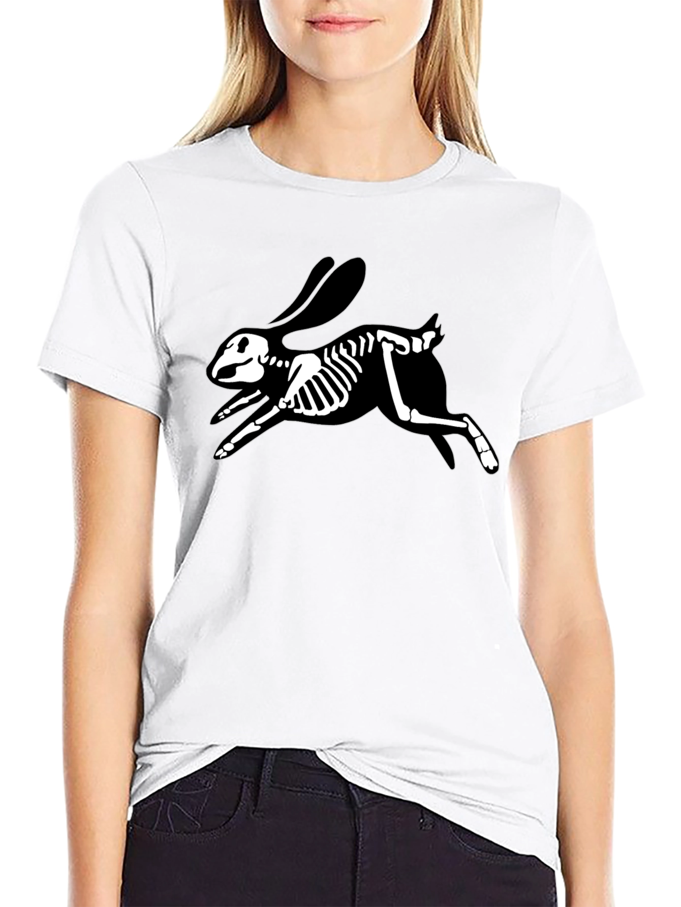 Skeleton Rabbit Graphic Tee - Black Cotton T-Shirt