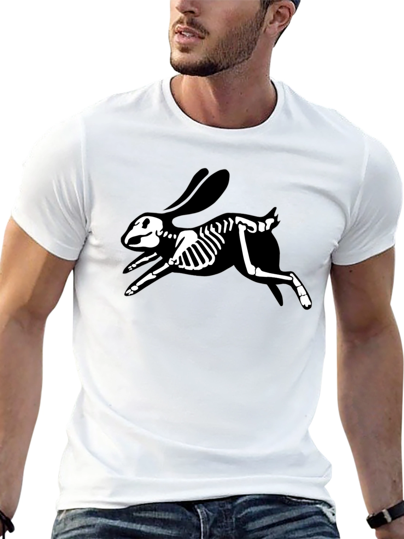 Skeleton Rabbit Graphic Tee - Black Cotton T-Shirt