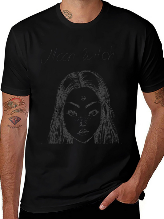 Black T-Shirt with Moon Goddess Design