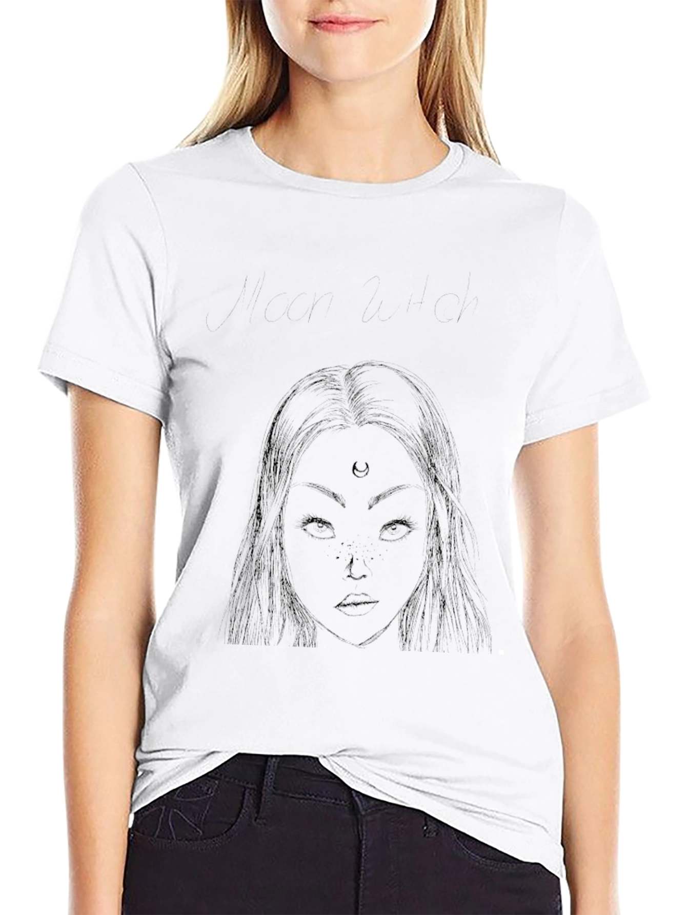 Black T-Shirt with Moon Goddess Design