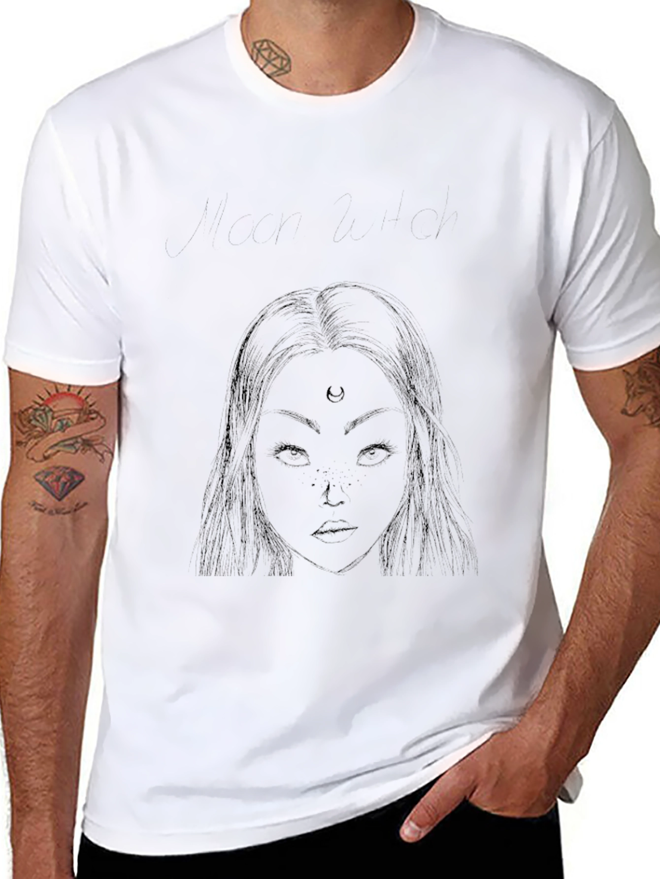 Black T-Shirt with Moon Goddess Design