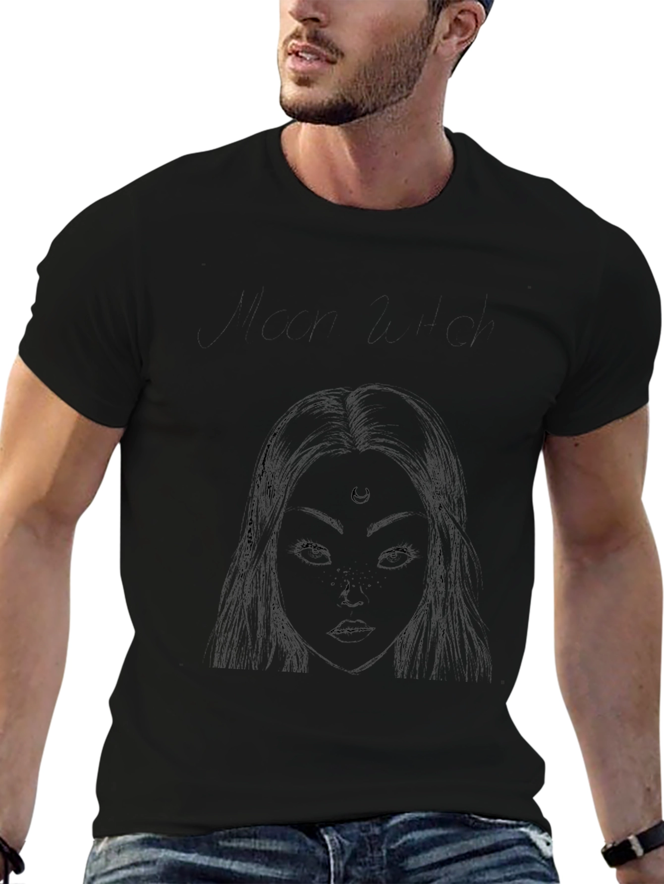 Black T-Shirt with Moon Goddess Design