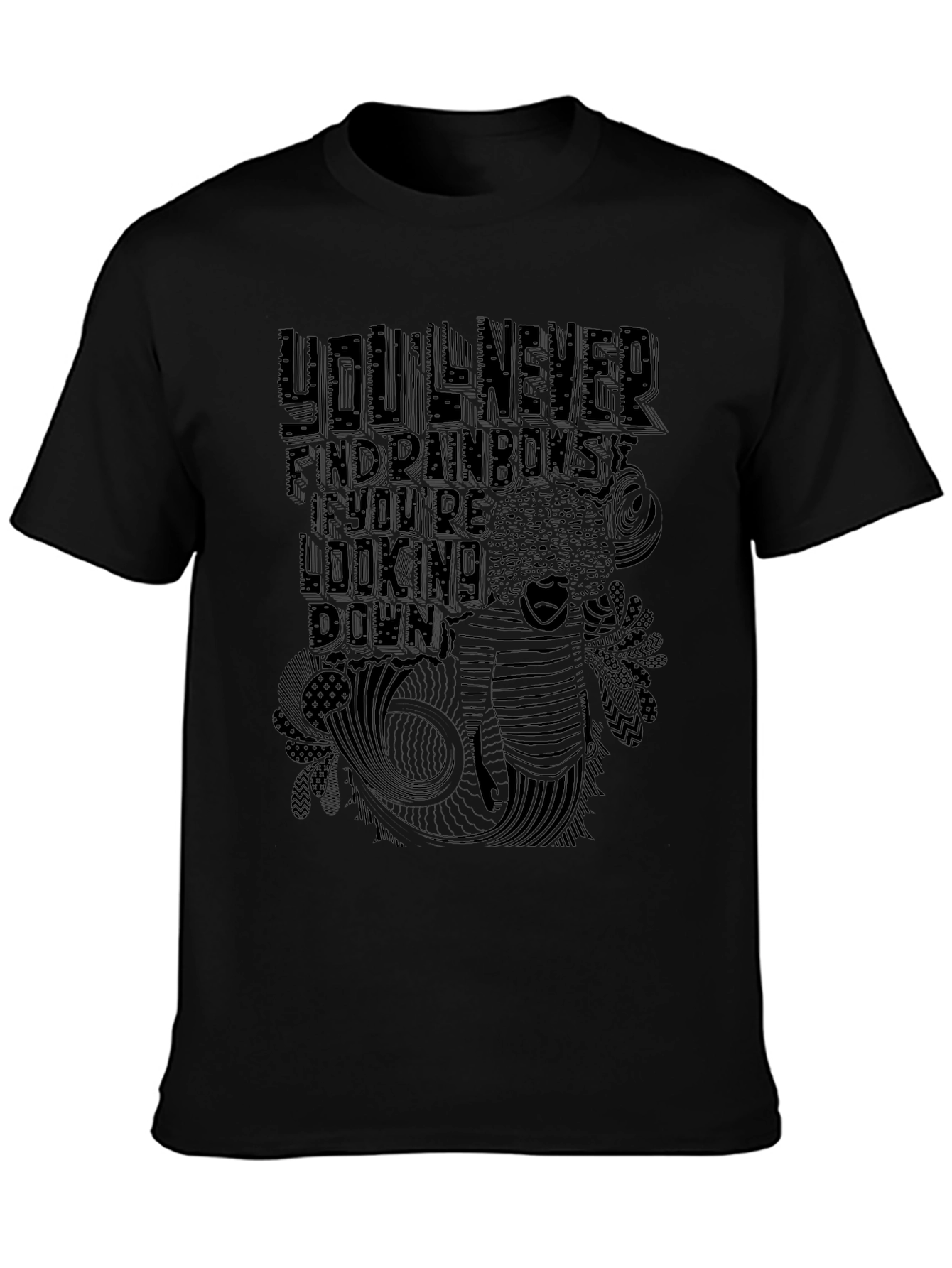 Black Graphic Tee - Rainbows Quote