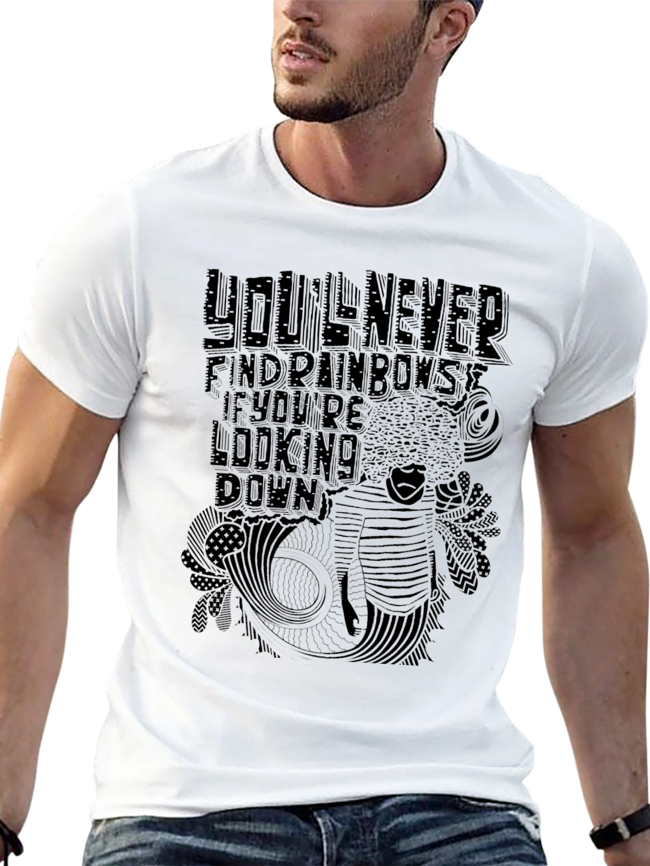 Black Graphic Tee - Rainbows Quote