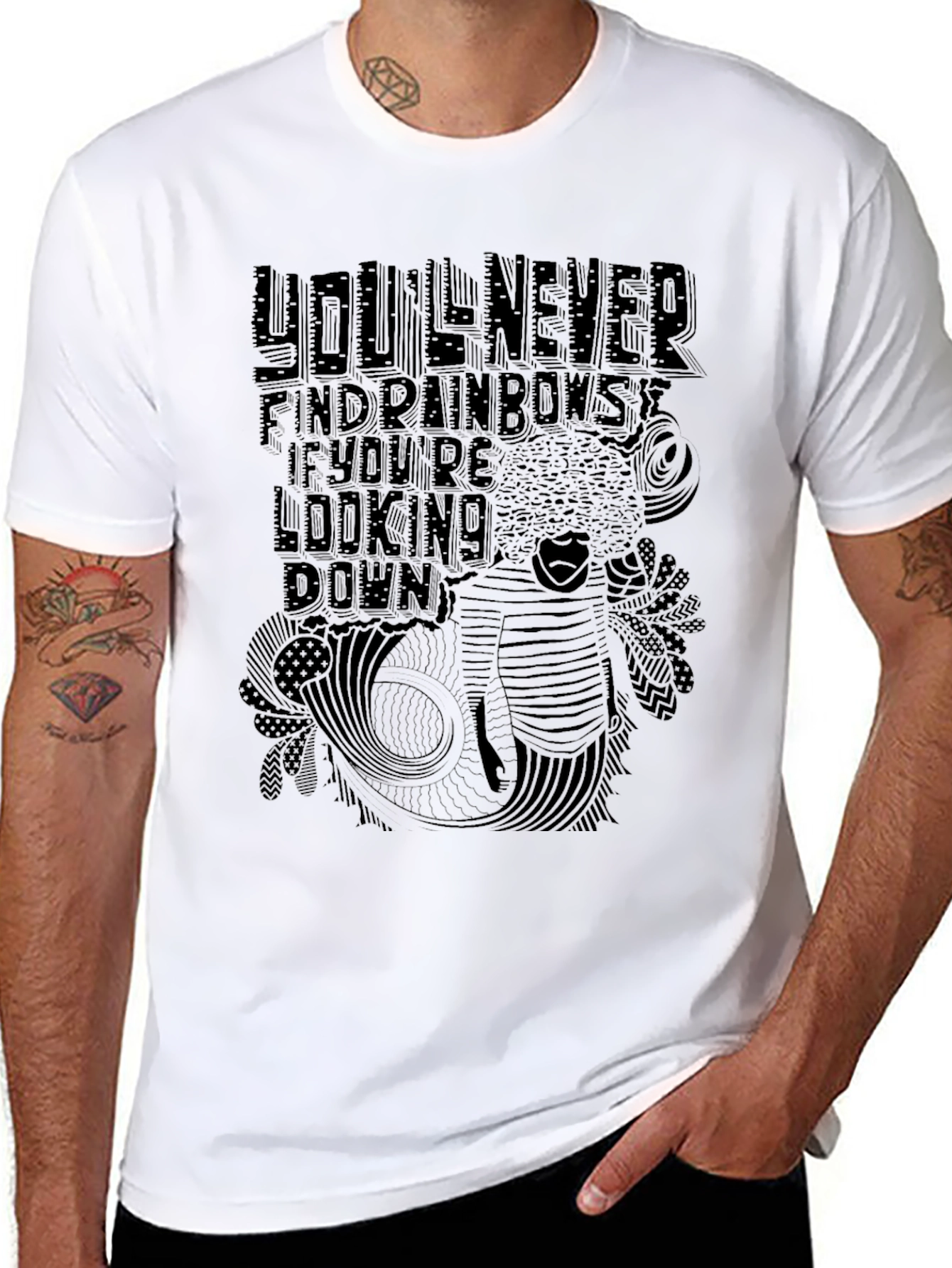 Black Graphic Tee - Rainbows Quote