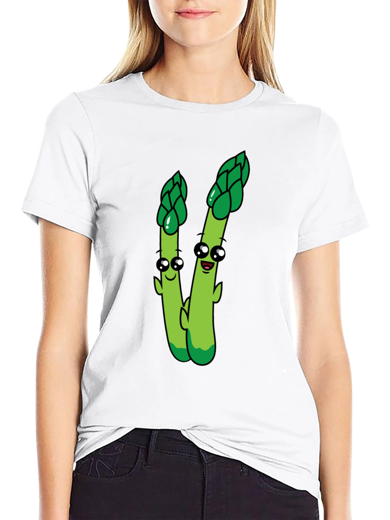 Cartoon Asparagus Graphic Tee - Black