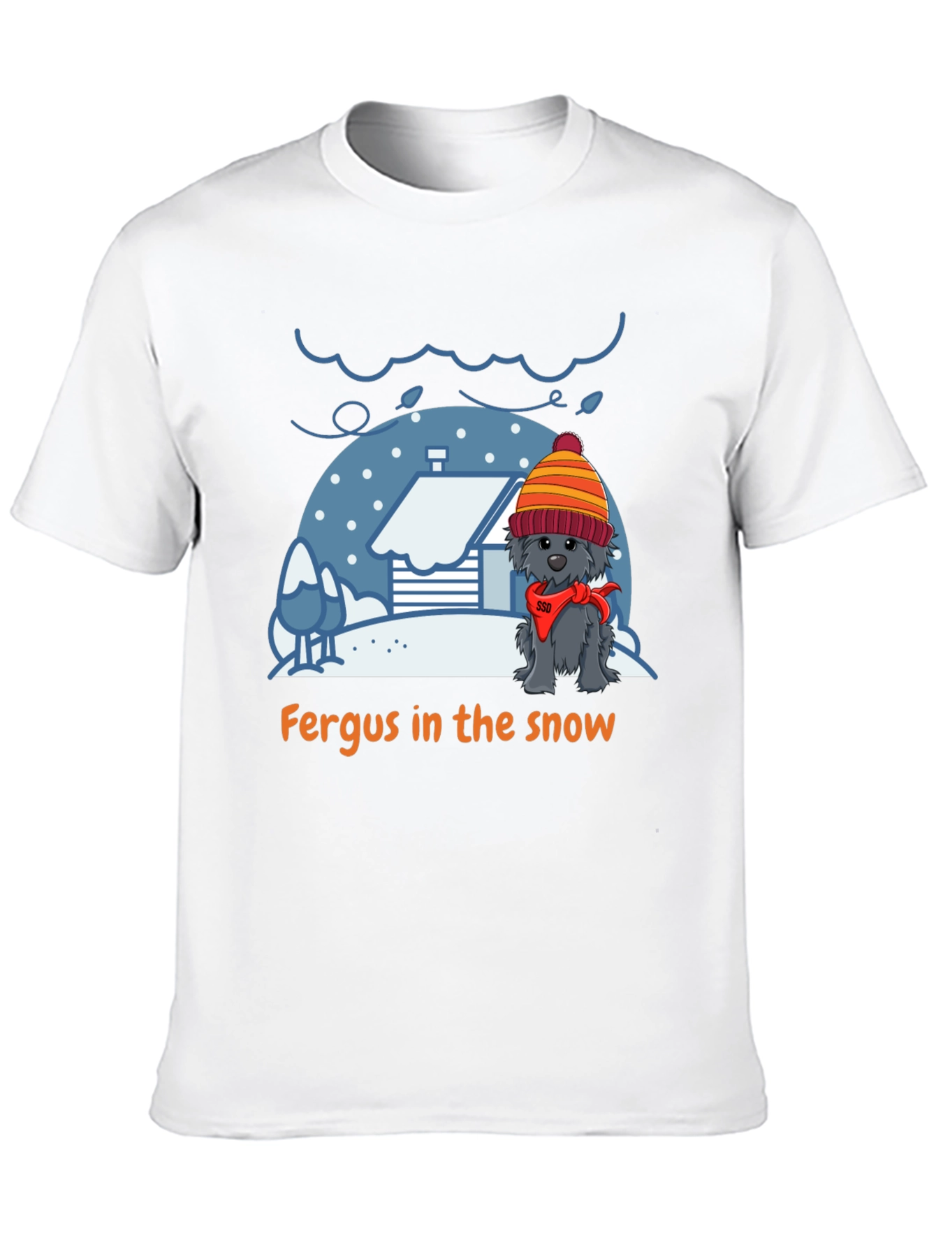 Fergus in the Snow T-Shirt – Cute Winter Dog Tee
