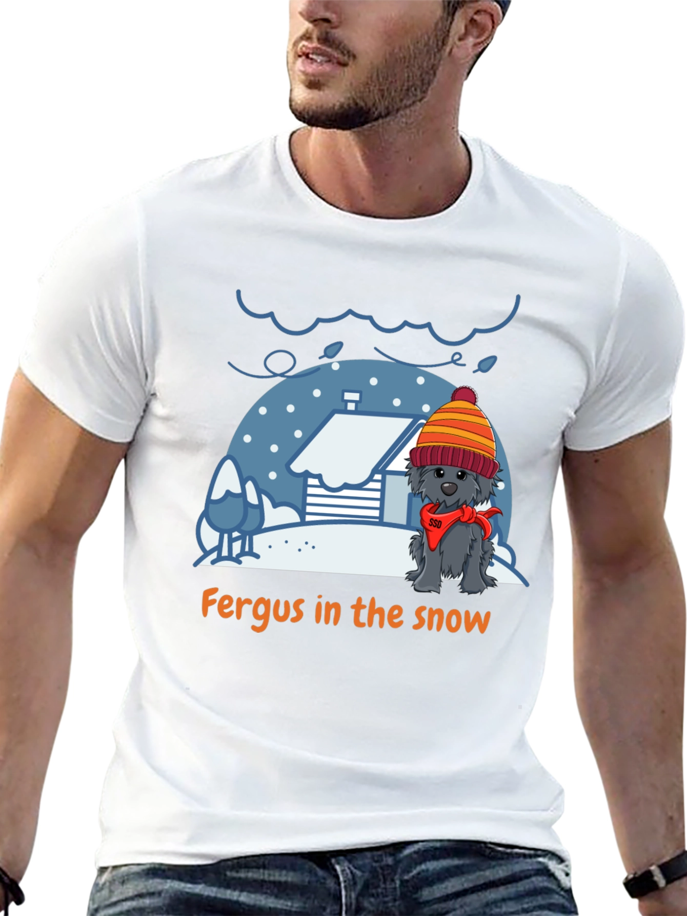Fergus in the Snow T-Shirt – Cute Winter Dog Tee