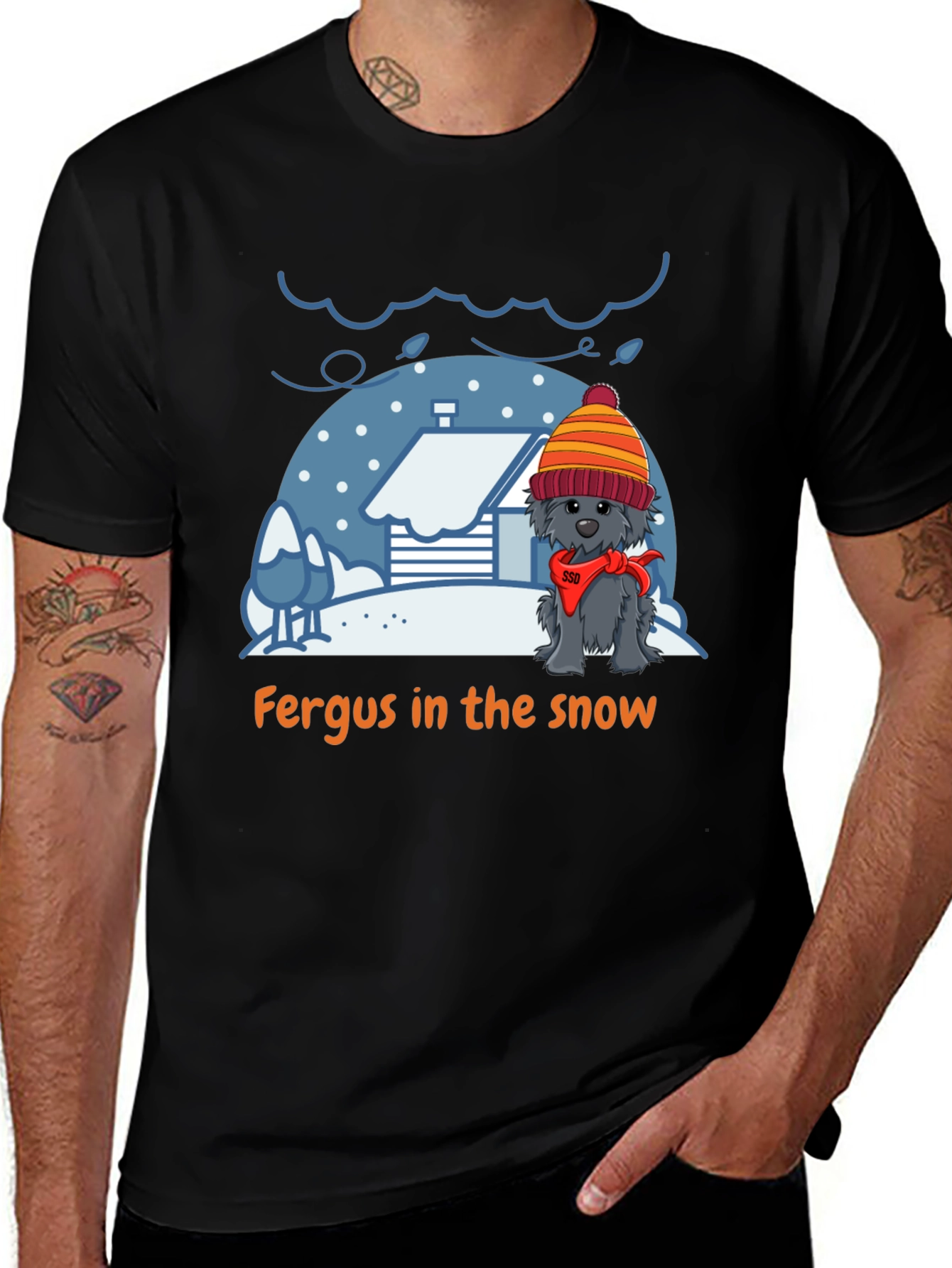 Fergus in the Snow T-Shirt – Cute Winter Dog Tee