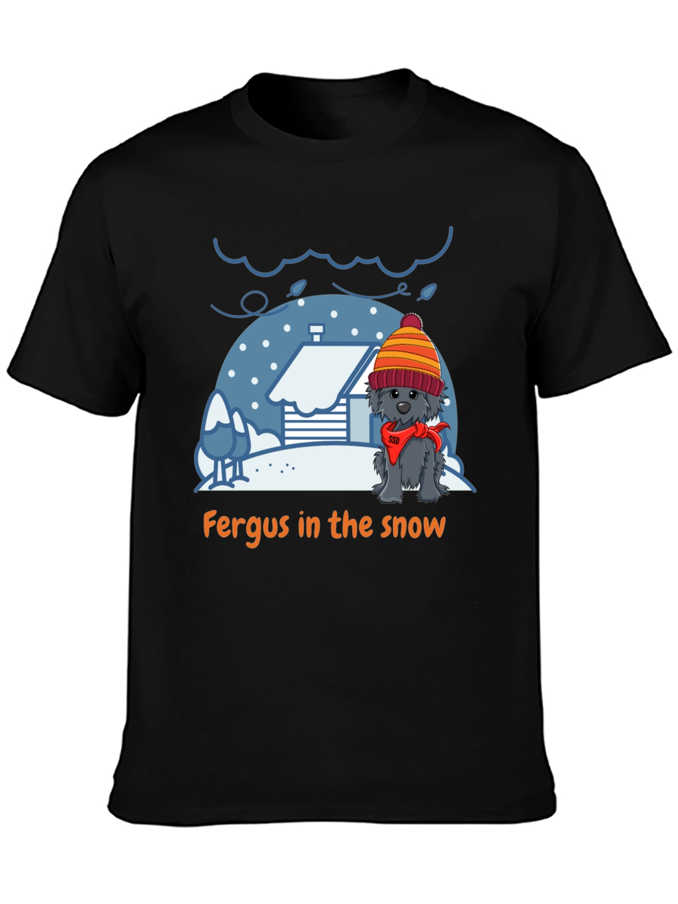 Fergus in the Snow T-Shirt – Cute Winter Dog Tee