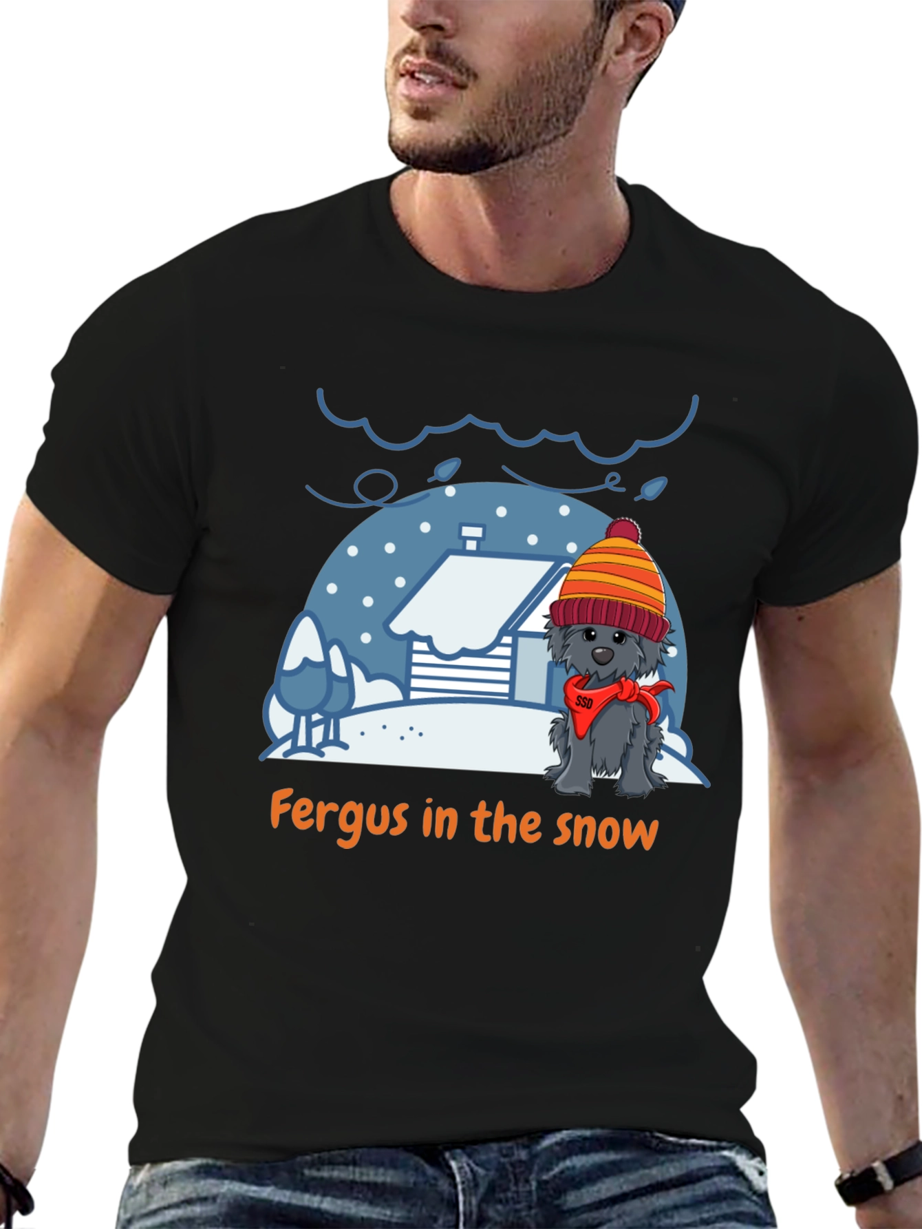 Fergus in the Snow T-Shirt – Cute Winter Dog Tee
