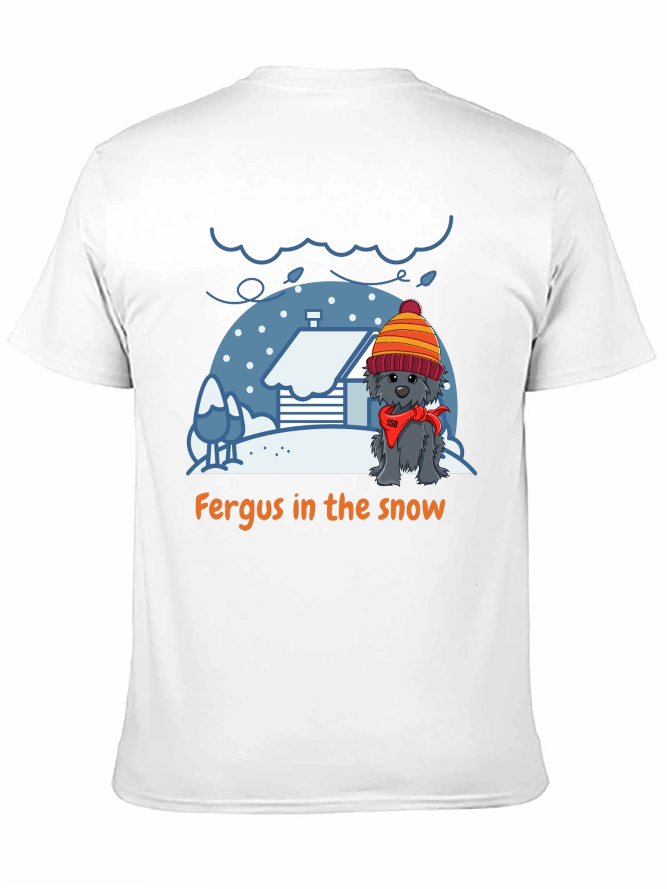 Fergus in the Snow T-Shirt – Cute Winter Dog Tee