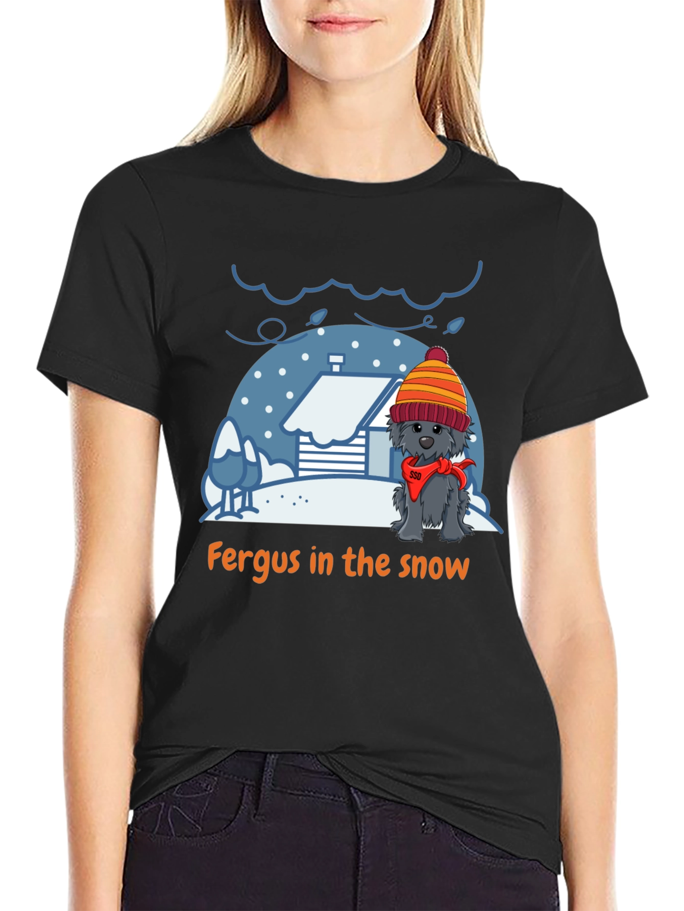 Fergus in the Snow T-Shirt – Cute Winter Dog Tee